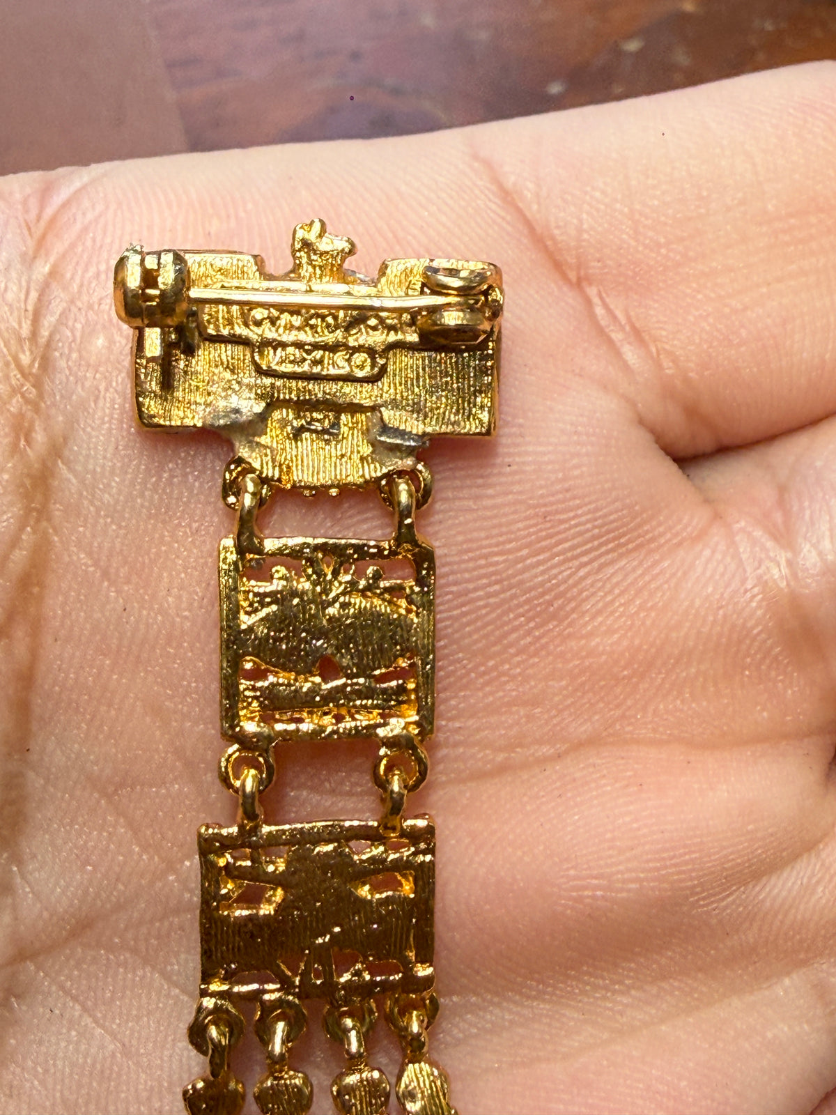 Rare Vintage Aztec Gold Plated Pin Brooch, Salvador Teran Marbel reconstructed H