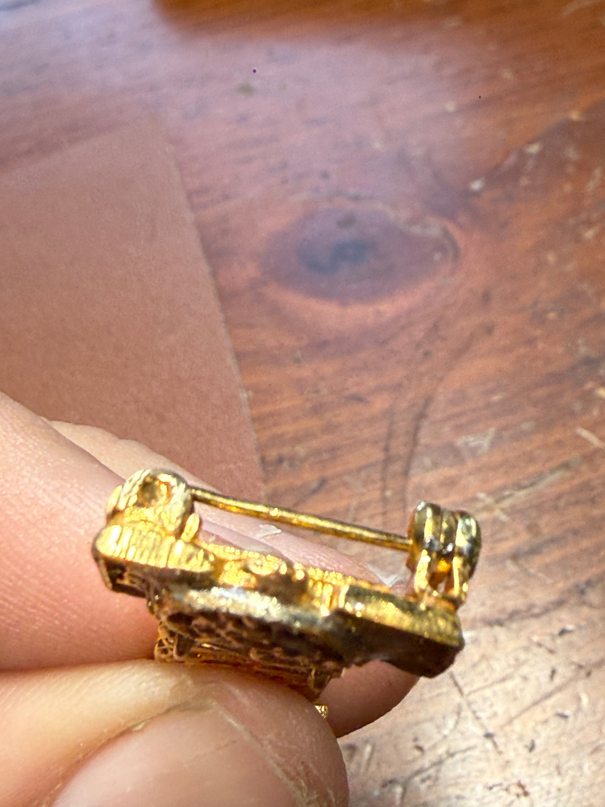 Rare Vintage Aztec Gold Plated Pin Brooch, Salvador Teran Marbel reconstructed H
