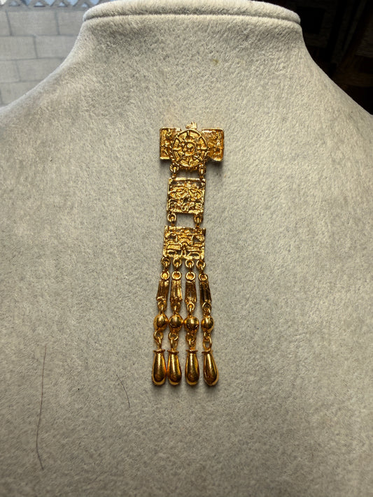 Rare Vintage Aztec Gold Plated Pin Brooch, Salvador Teran Marbel reconstructed H