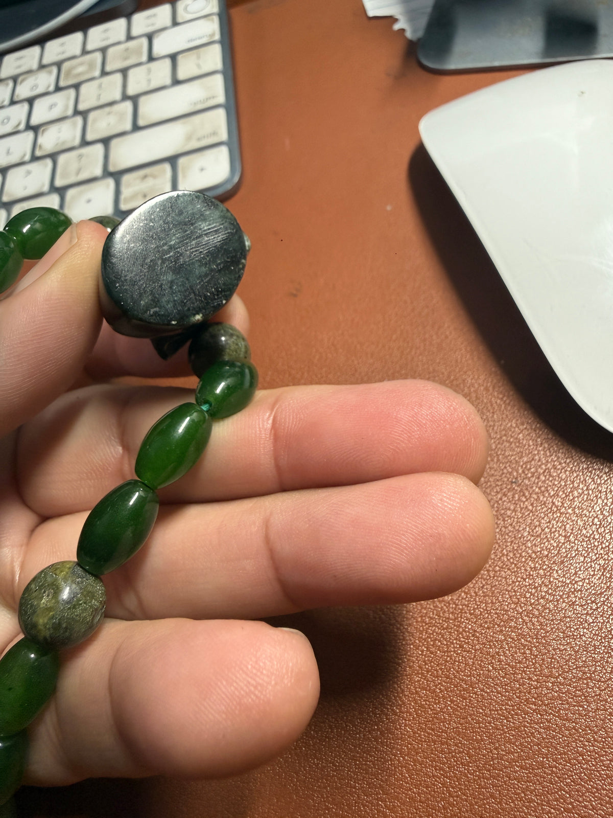 Serpentine Jade Jaguar Beaded Necklace, handmade Mexico, Indigenous, Mayan (#17)