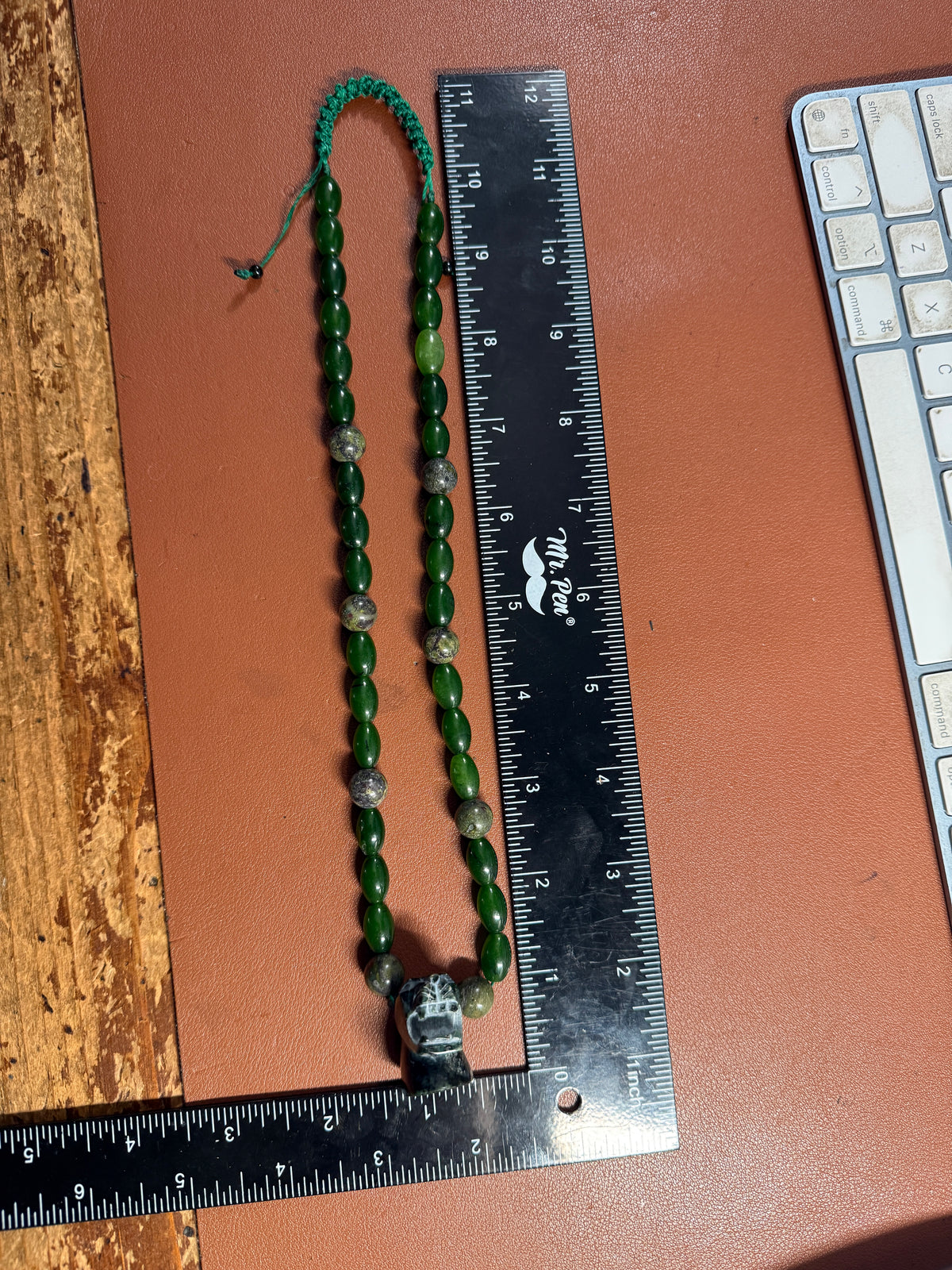 Serpentine Jade Jaguar Beaded Necklace, handmade Mexico, Indigenous, Mayan (#17)