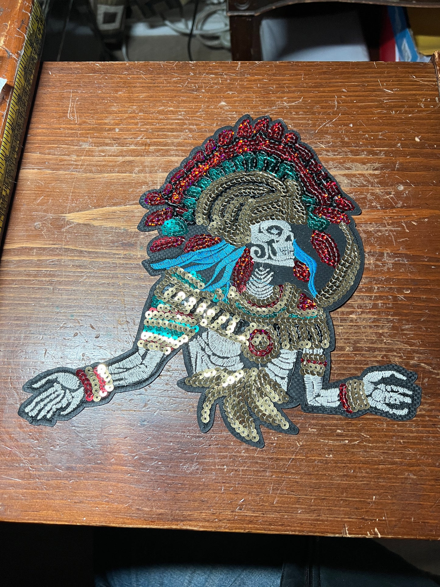 Aztec Mictlantecutl, 10", Lord of Underworld, patch, embroidery sequins (#31)