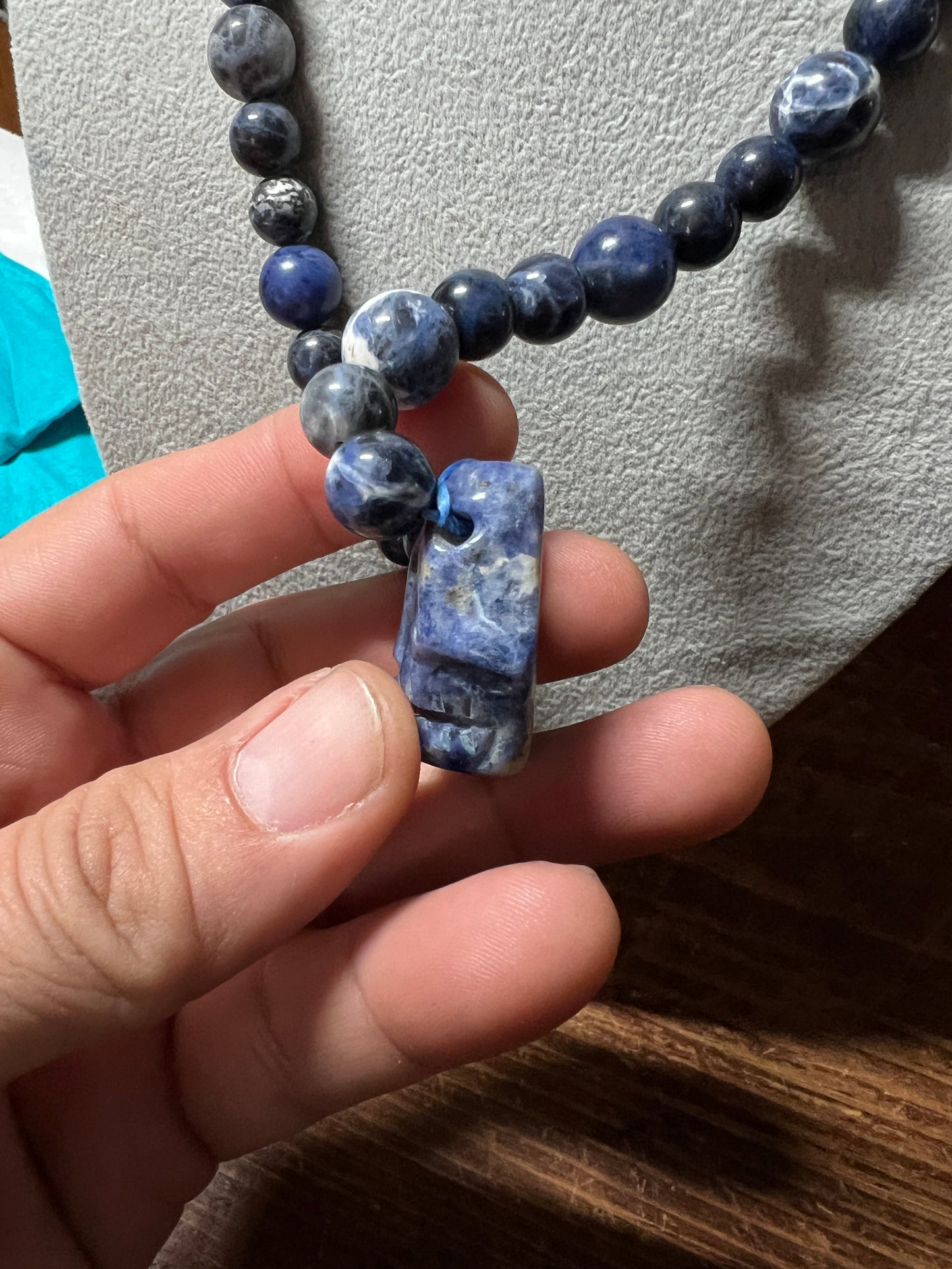 Life and Death Mayan Aztec Mask Pendant Necklace, Blue, Lapis Lazuli #36