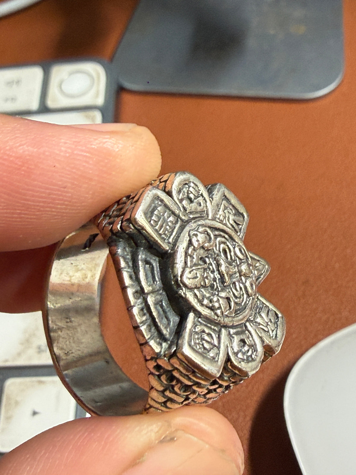 Aztec Calendar Tonatiuh Sterling Silver (925) Ring Sz 13 Mexican (Xb2)