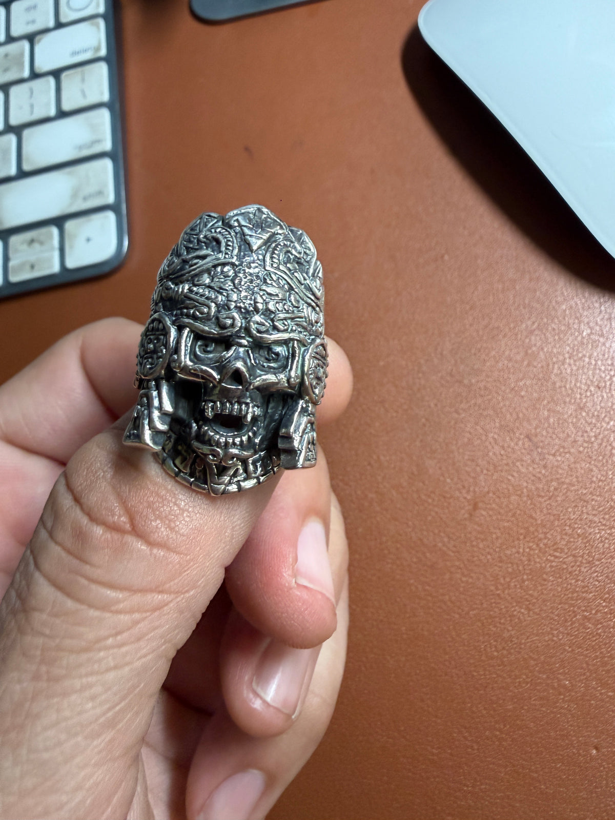 Mictlantecuhtli Headdress Warrior Sterling Silver (925) Ring Sz 10 (Xb3)