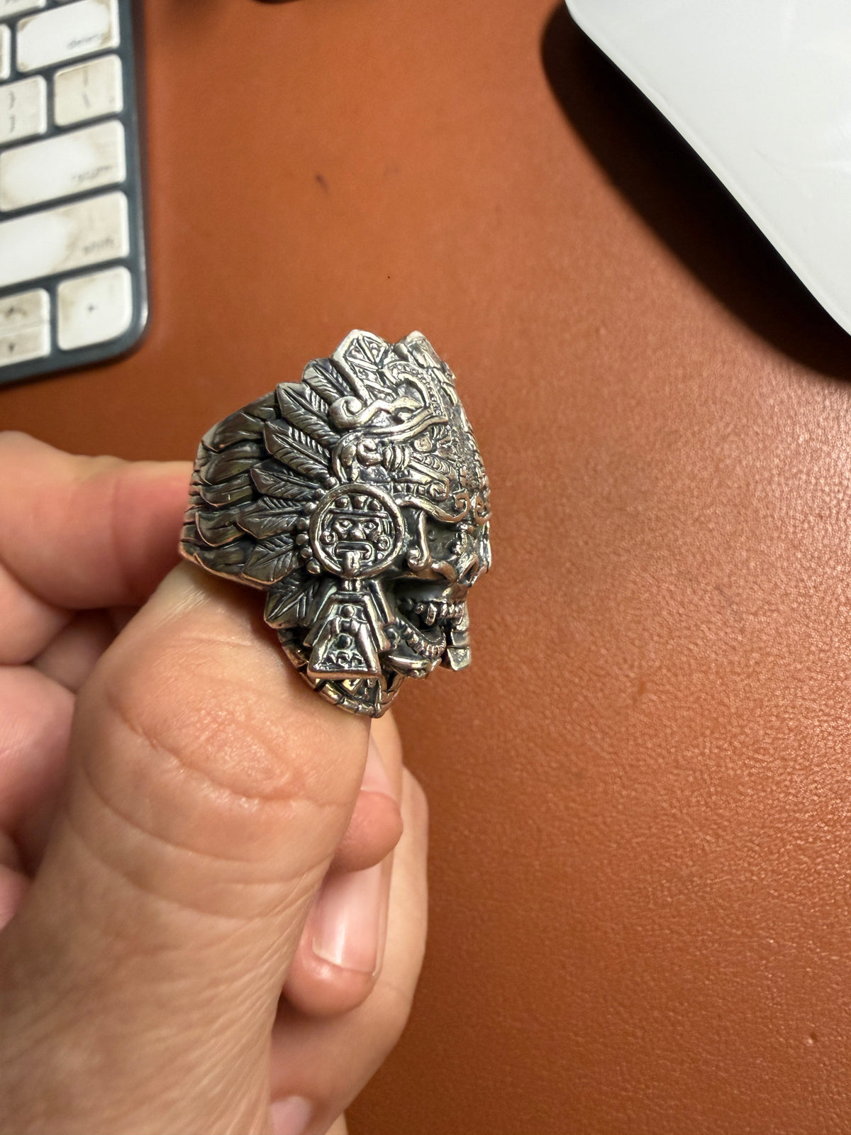 Mictlantecuhtli Headdress Warrior Sterling Silver (925) Ring Sz 10 (Xb3)