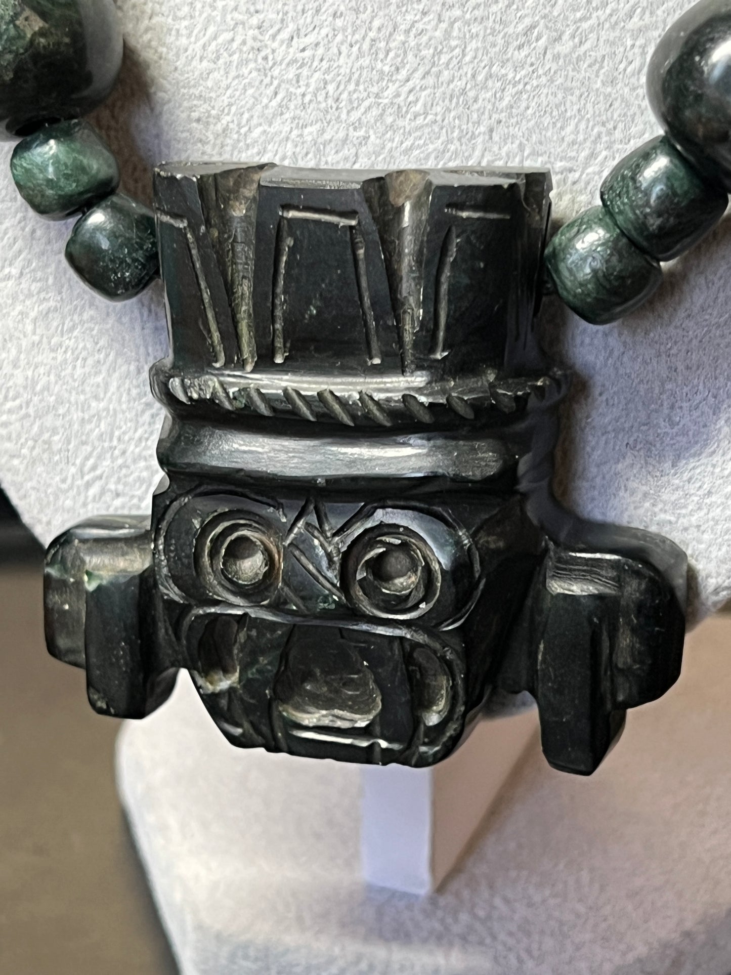 Big Jade Tlaloc Aztec Rain God Necklace Pendant Beads, Mexica, Indigenous, Azteca, Mexican (#38)