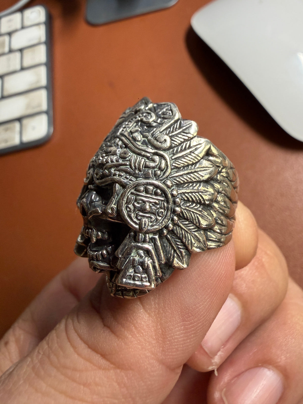 Mictlantecuhtli Headdress Warrior Sterling Silver (925) Ring Sz 10 (Xb3)