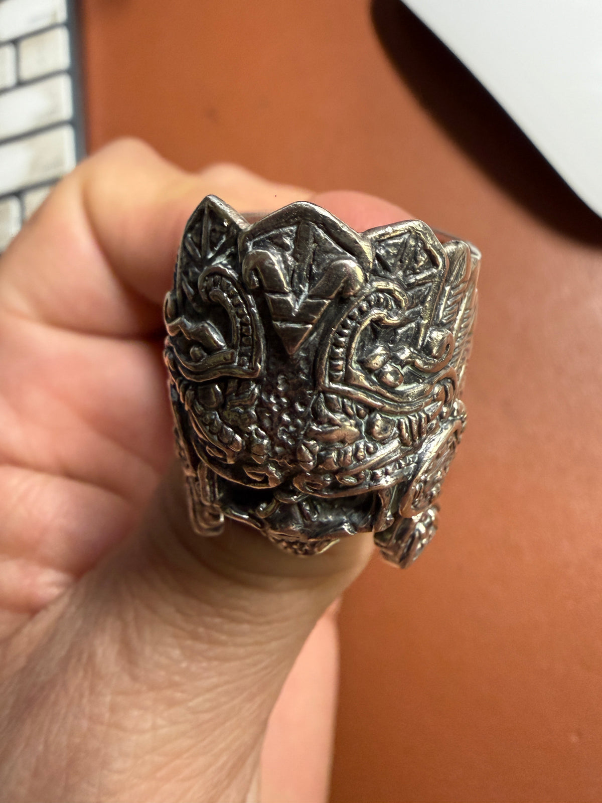 Mictlantecuhtli Headdress Warrior Sterling Silver (925) Ring Sz 10 (Xb3)