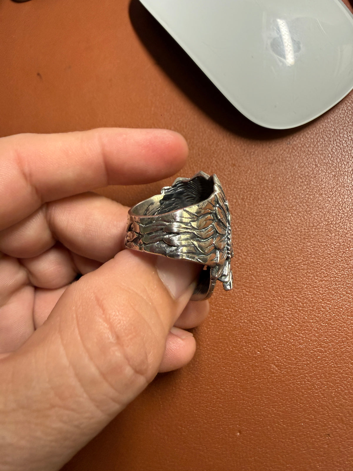Mictlantecuhtli Headdress Warrior Sterling Silver (925) Ring Sz 10 (Xb3)