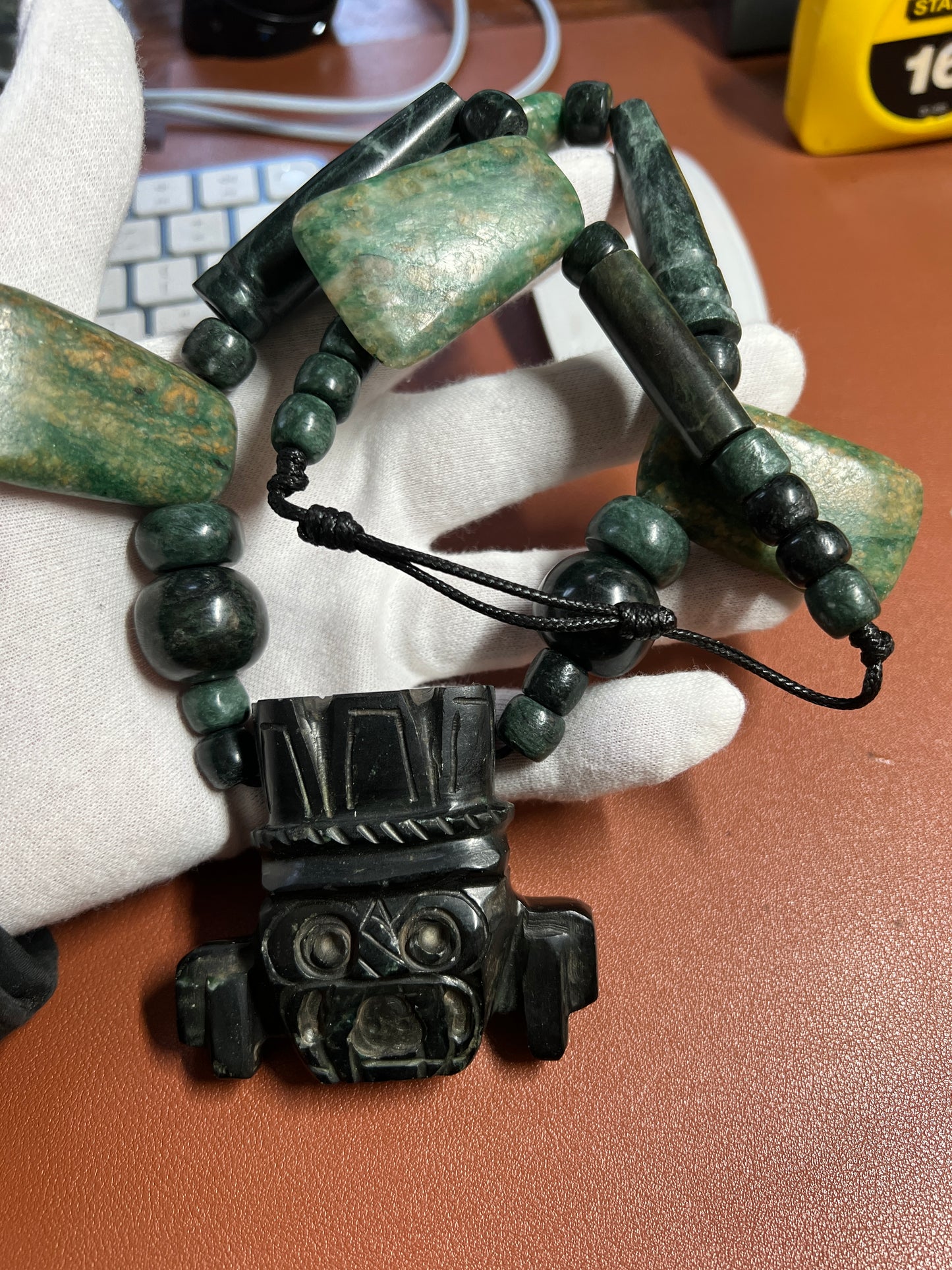 Big Jade Tlaloc Aztec Rain God Necklace Pendant Beads, Mexica, Indigenous, Azteca, Mexican (#38)