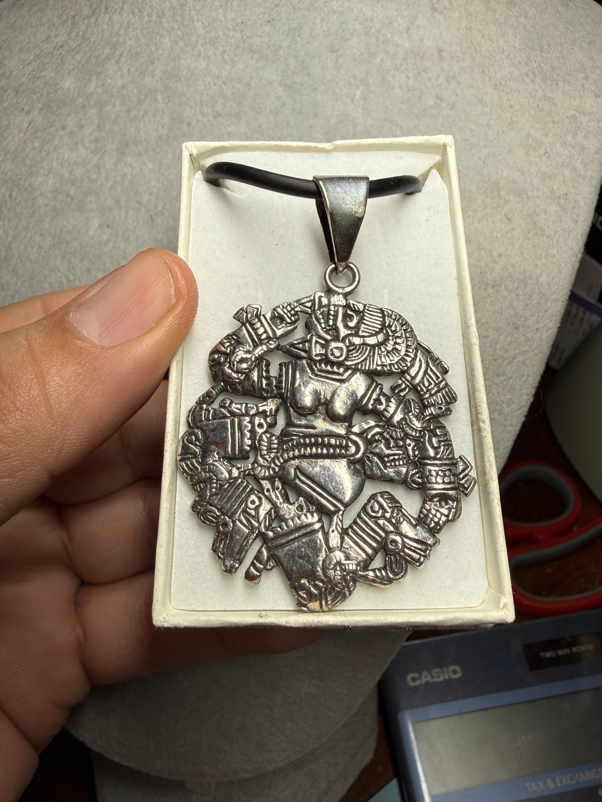Coyolxauhqui Double Sided Pendant, 925 Sterling Silver Aztec Moon Goddess (#Xb4)