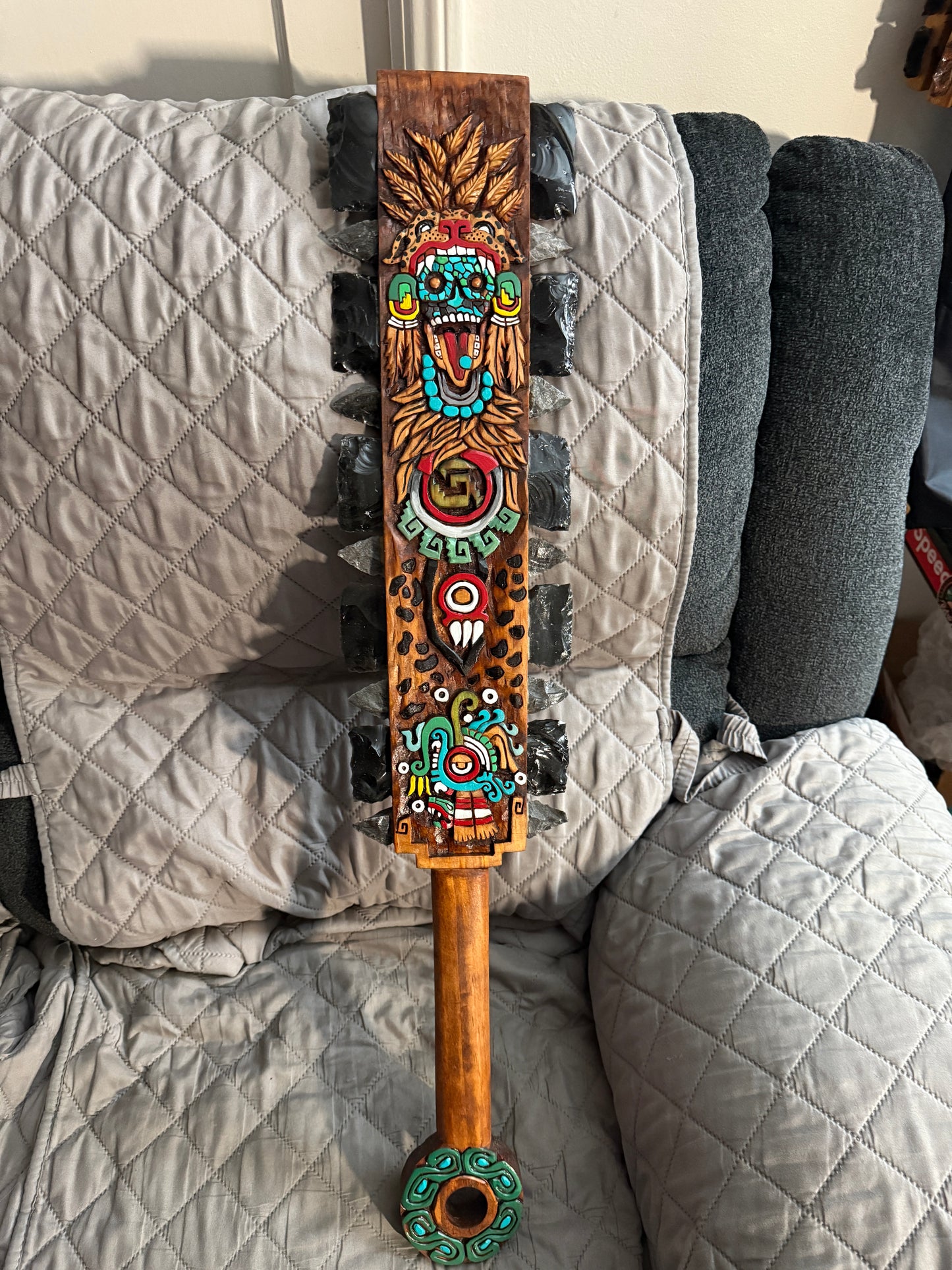 Aztec Macuahuitl Tezcatlipoca Jaguar Warrior Sword War Club, 31.5" Mexico Mexica