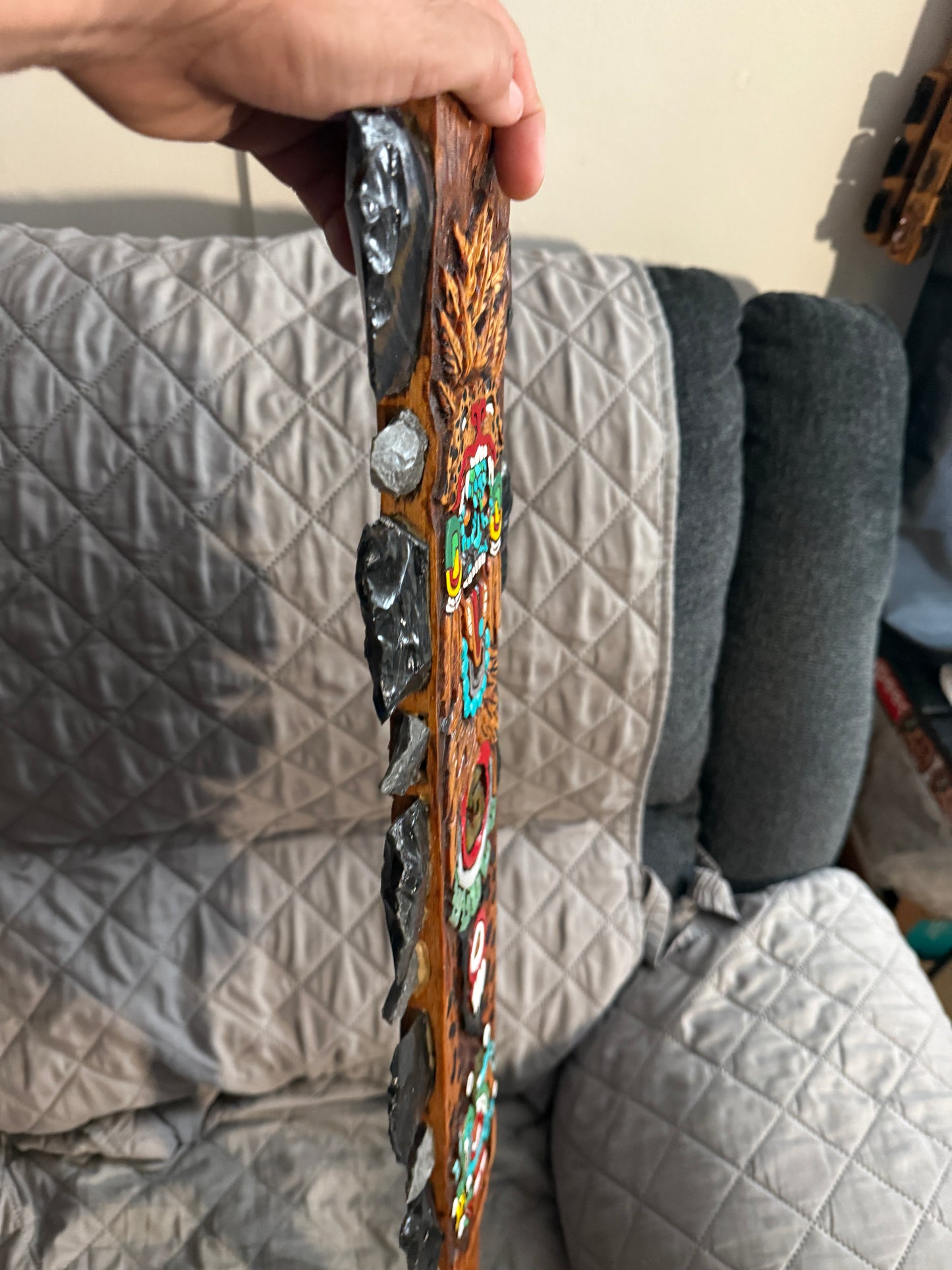 Aztec Macuahuitl Tezcatlipoca Jaguar Warrior Sword War Club, 31.5" Mexico Mexica