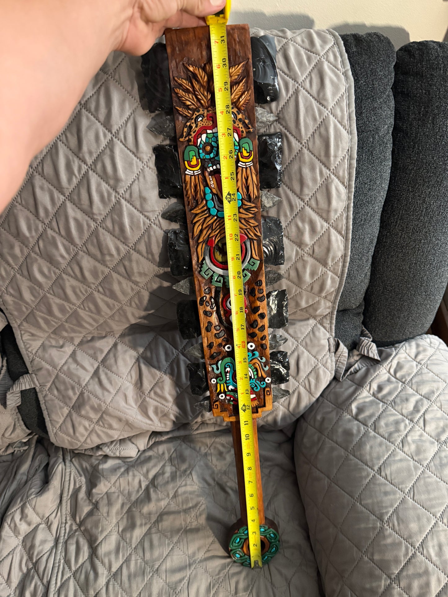 Aztec Macuahuitl Tezcatlipoca Jaguar Warrior Sword War Club, 31.5" Mexico Mexica