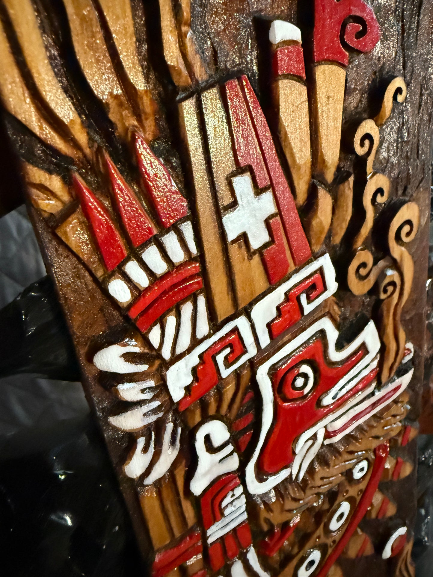 Macuahuitl Azteca Wall Art, Quetzalcoatl Ehecatl, Mictlantecuhtli Obsidian 31.5"