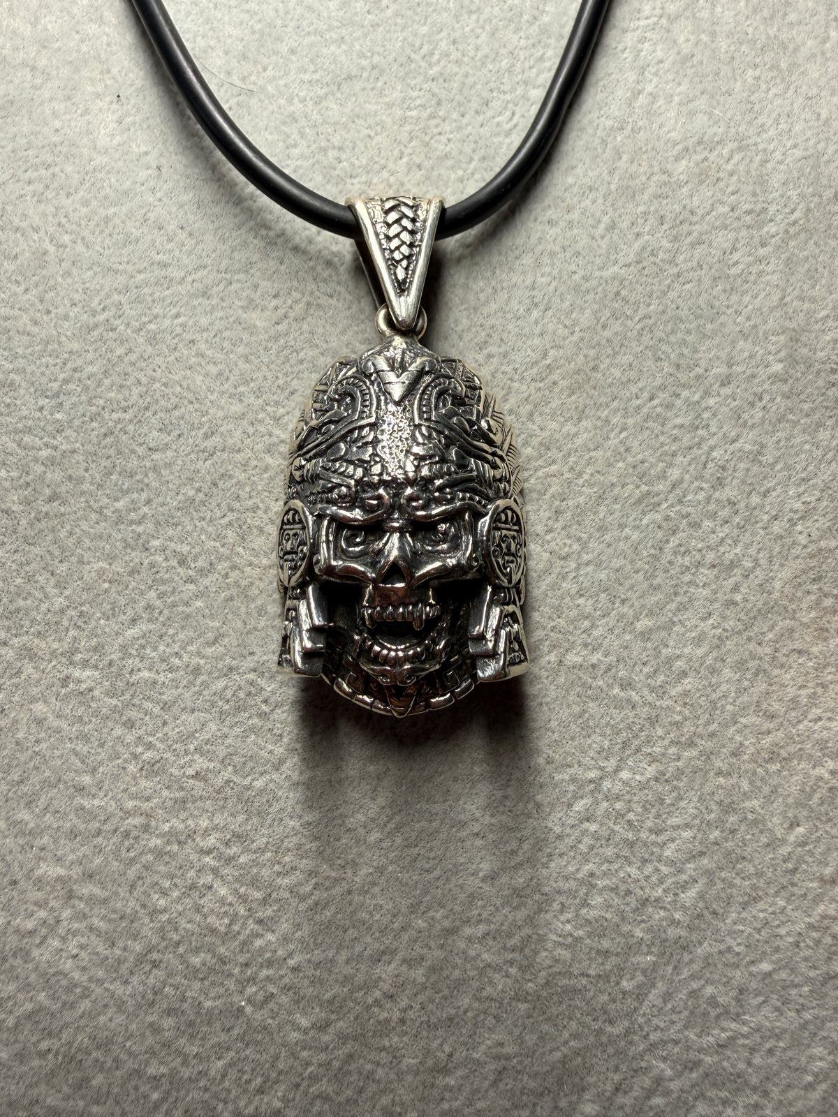 Mictlanttecuhtli Sterling Silver Pendant, Headdress, Tonatiuh, Aztec (Xb7)