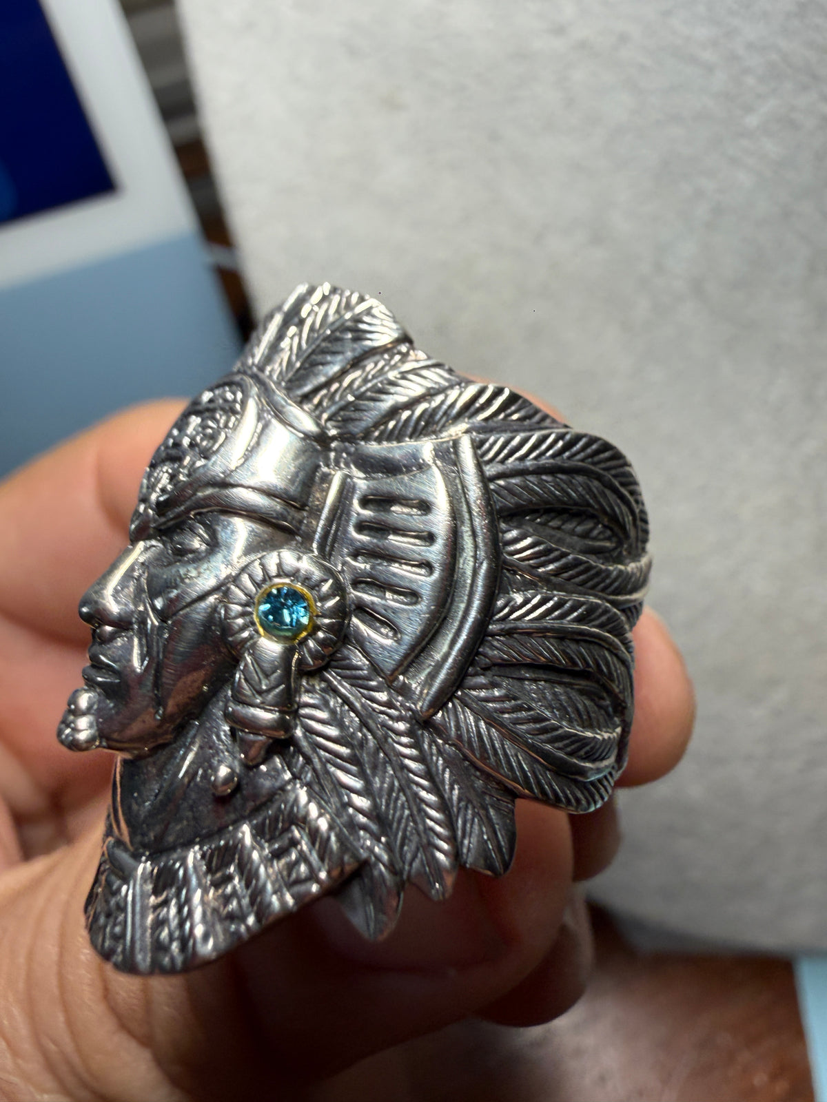 Cuauhtemoc Ring, Aztec Emperor, Tonatiuh, Headdress Design, Sz 13, 925 (Xb8)