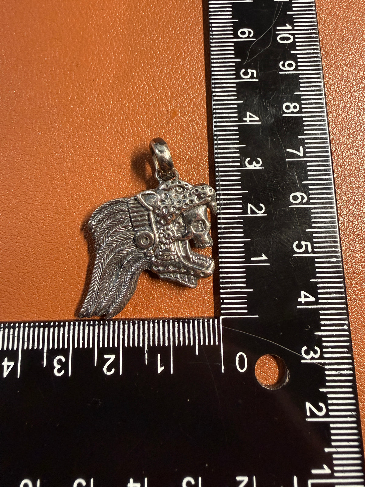 Jaguar Skull Warrior Pendant, Sterling Silver, 925, Aztec Mayan Mexican #Xb12