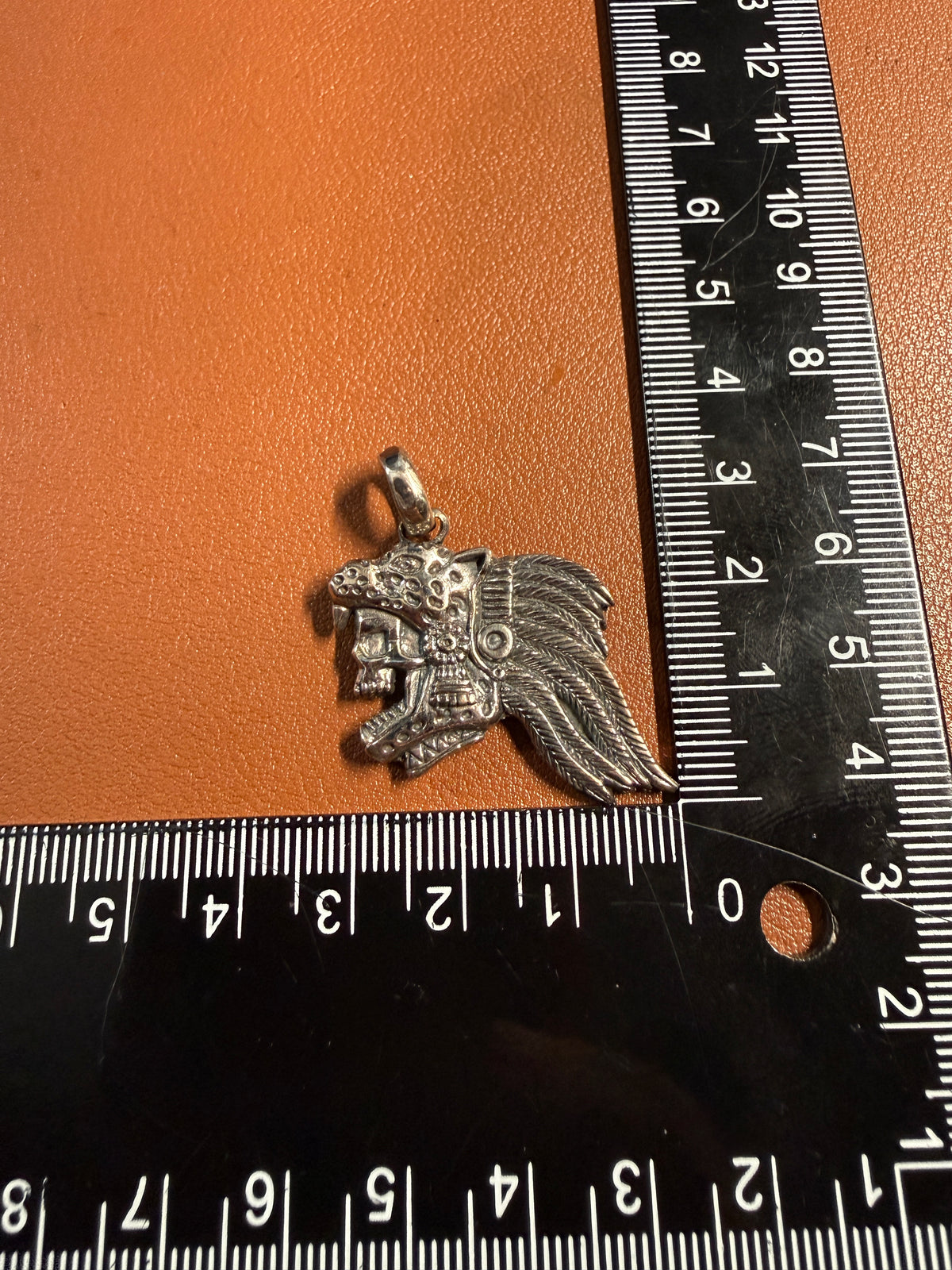 Jaguar Skull Warrior Pendant, Sterling Silver, 925, Aztec Mayan Mexican #Xb12