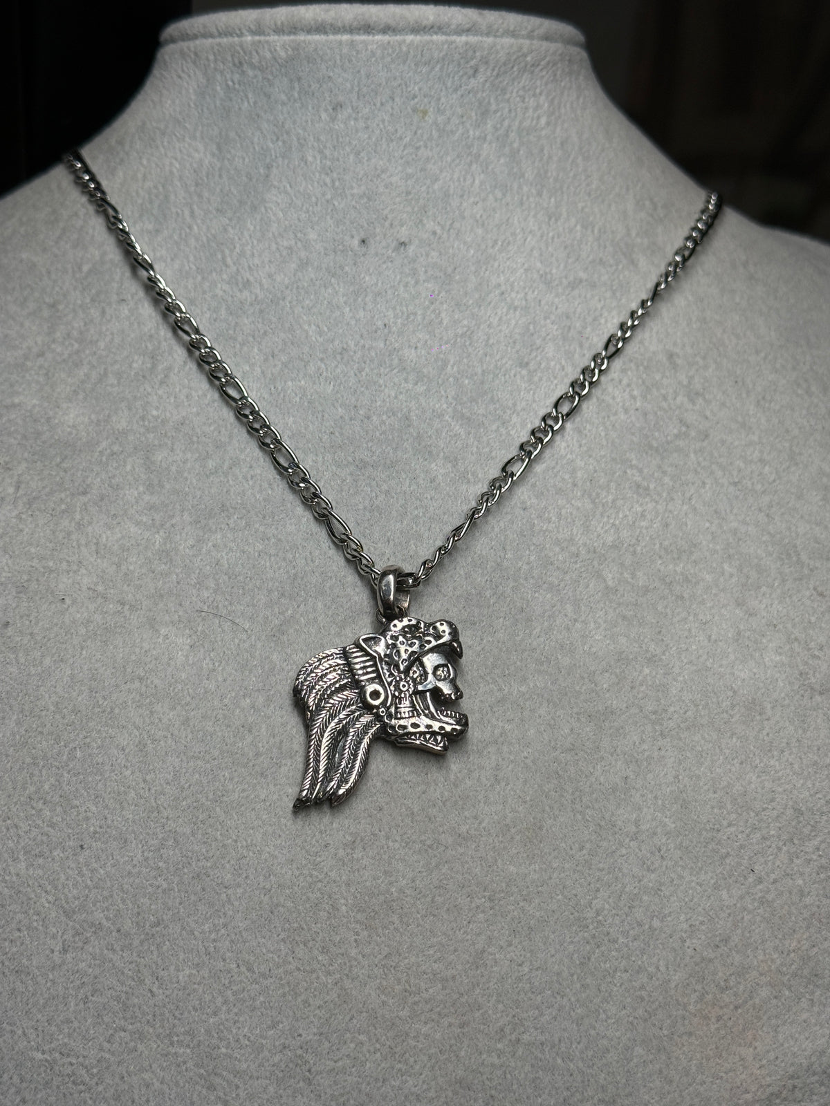 Jaguar Skull Warrior Pendant, Sterling Silver, 925, Aztec Mayan Mexican #Xb12