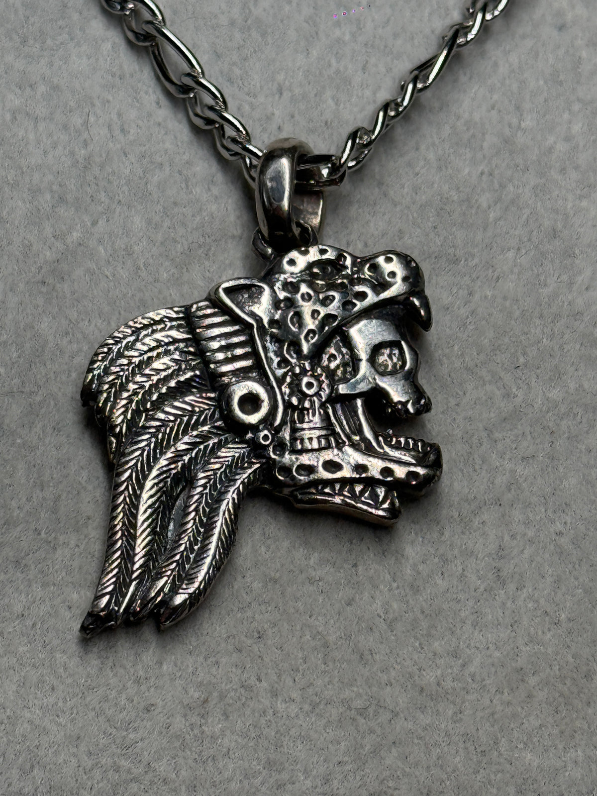 Jaguar Skull Warrior Pendant, Sterling Silver, 925, Aztec Mayan Mexican #Xb12