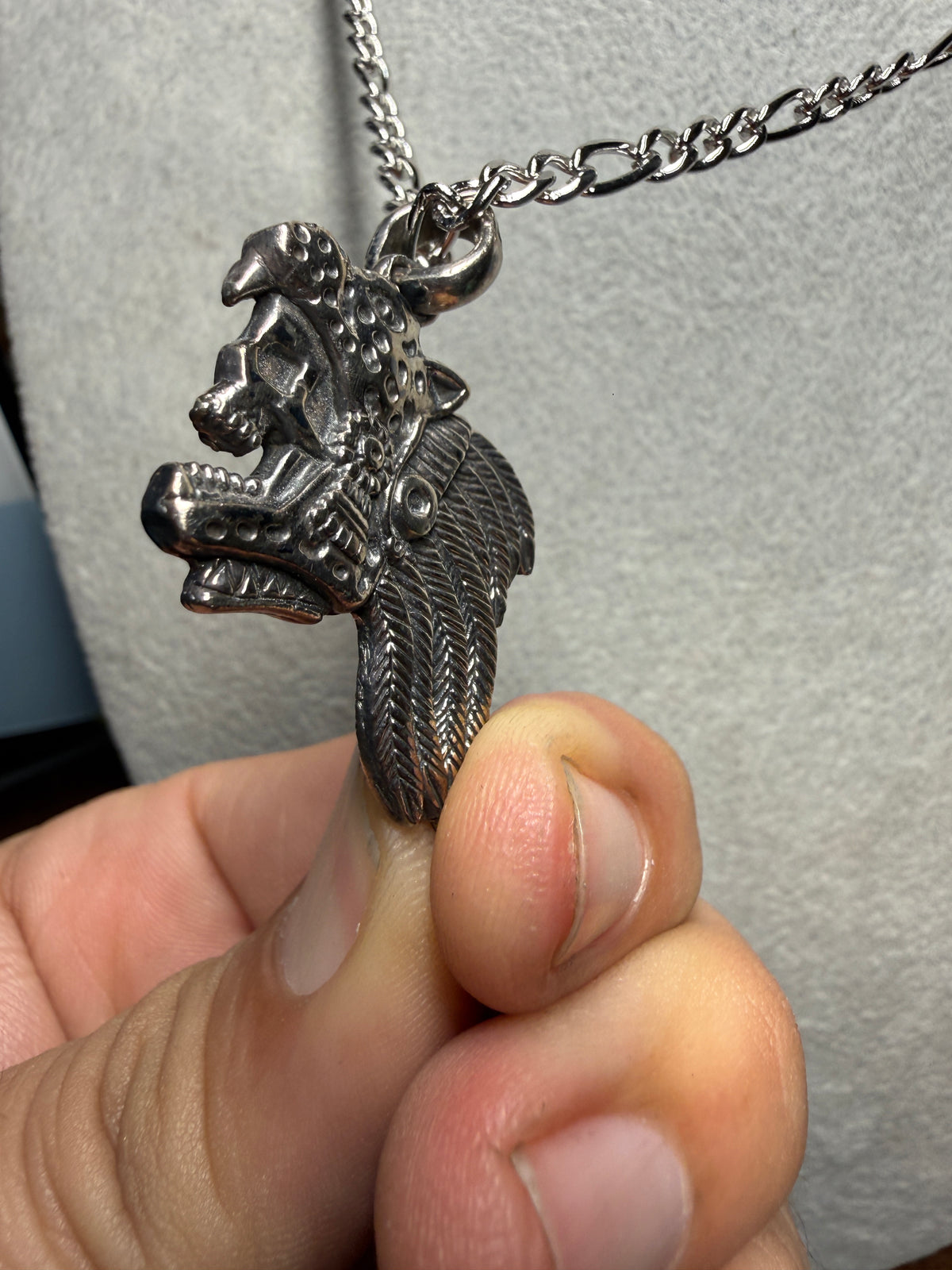 Jaguar Skull Warrior Pendant, Sterling Silver, 925, Aztec Mayan Mexican #Xb12