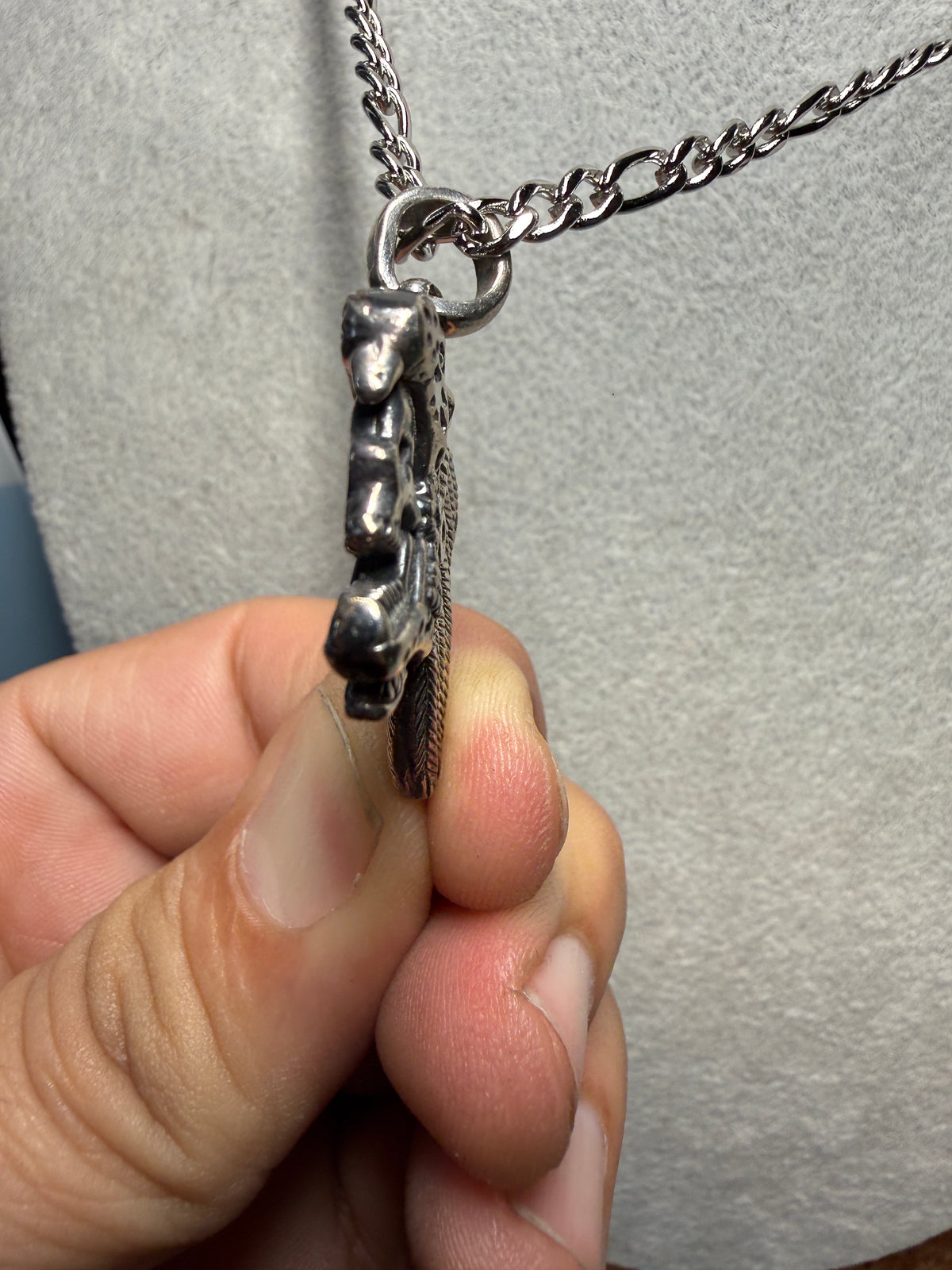 Jaguar Skull Warrior Pendant, Sterling Silver, 925, Aztec Mayan Mexican #Xb12