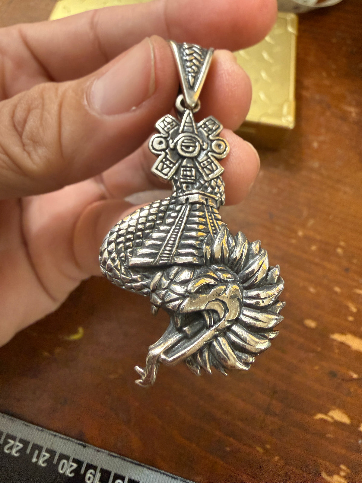 Mayan Kukulkan Chichen Itza Nahui Ollin Pyramid Sterling Silver Pendant Mexico 925 Xb14