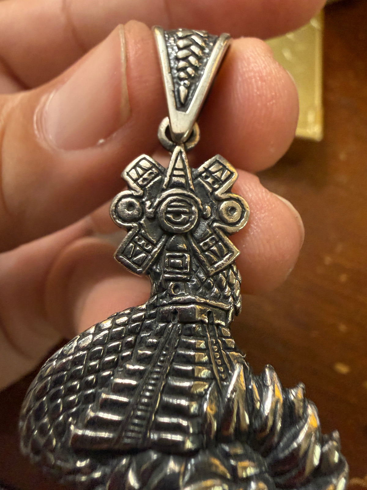 Mayan Kukulkan Chichen Itza Nahui Ollin Pyramid Sterling Silver Pendant Mexico 925 Xb14