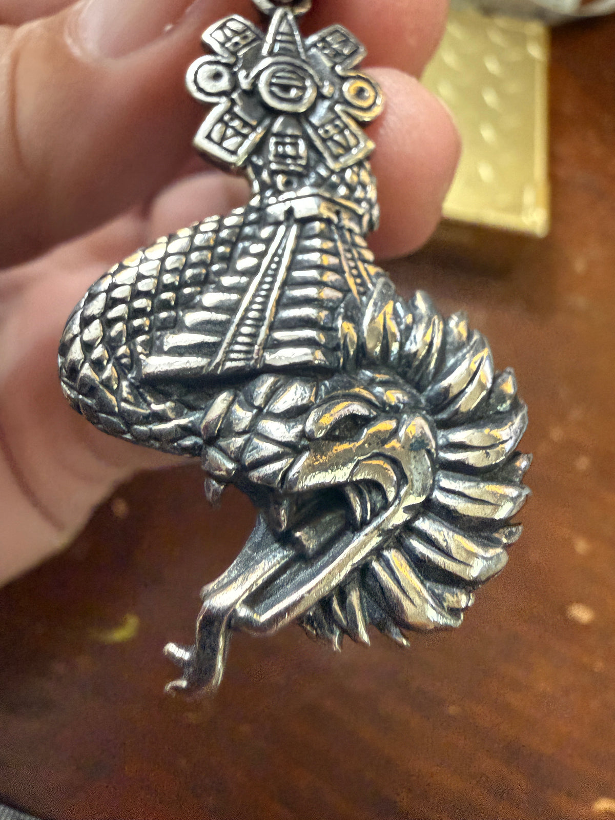 Mayan Kukulkan Chichen Itza Nahui Ollin Pyramid Sterling Silver Pendant Mexico 925 Xb14
