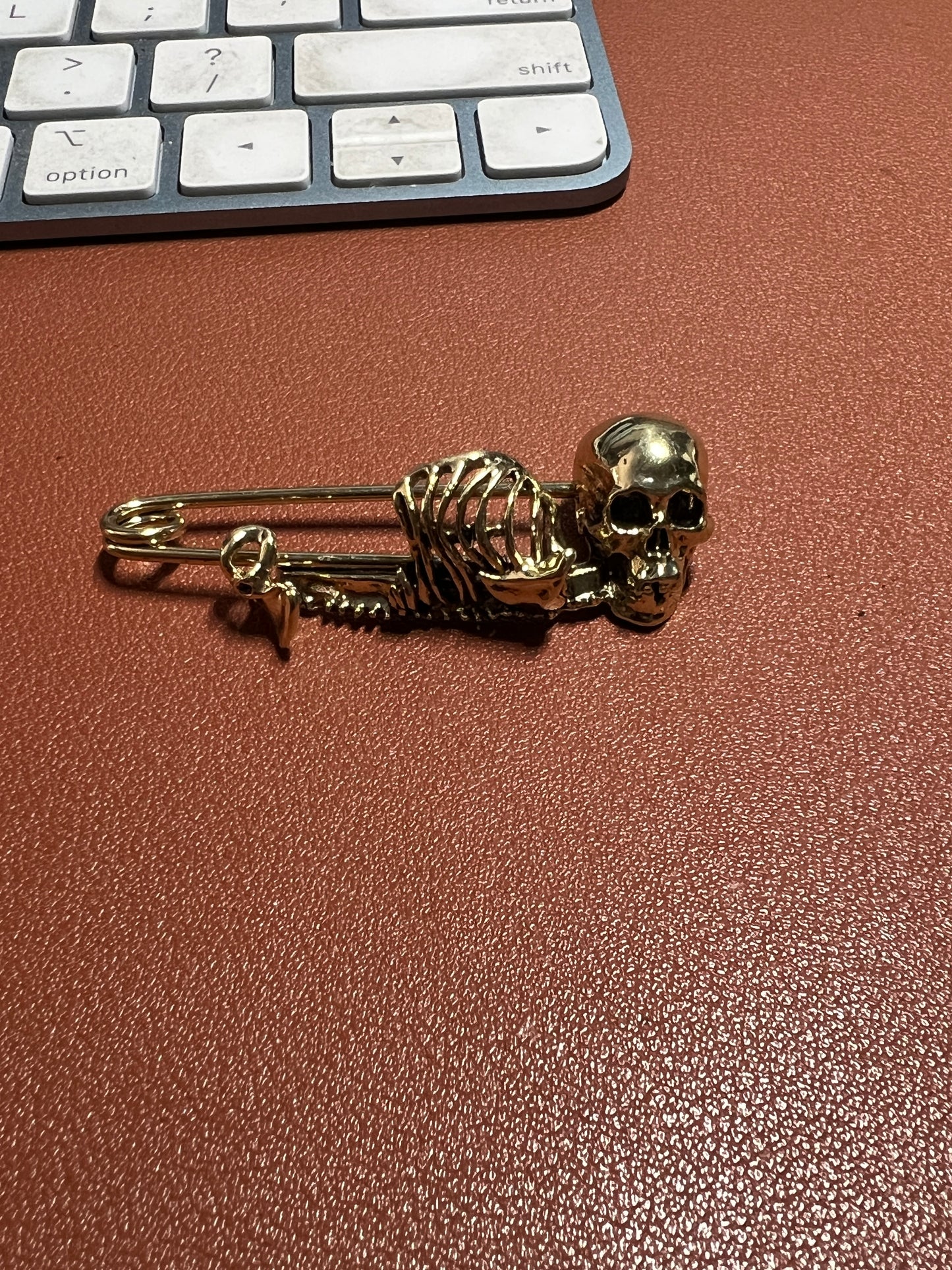 Skeleton Pin, Skull, Vintage Chrome, Safety Pins, Gothic, Punk, Death Metal, 2" jewelry (#7)