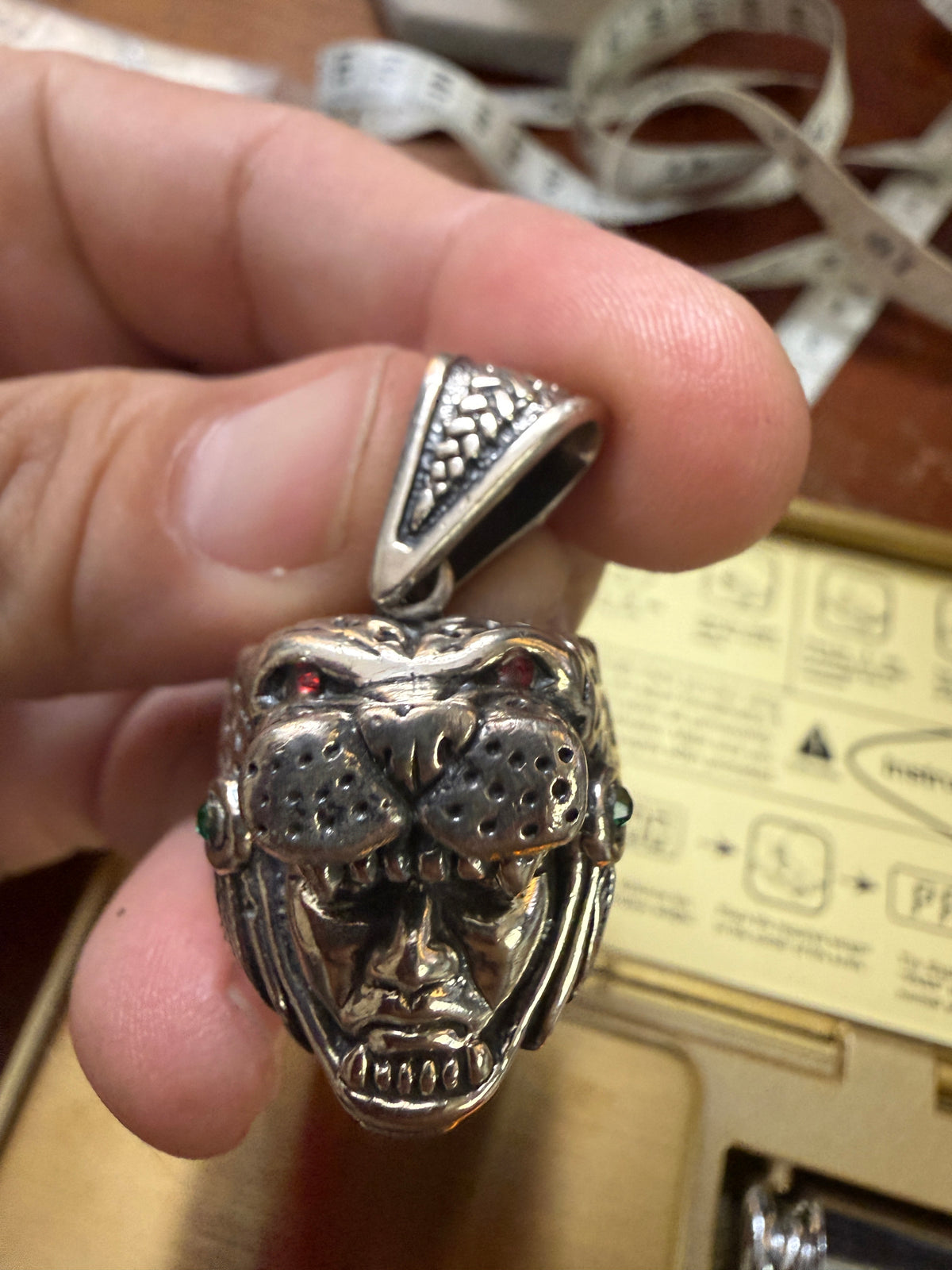 Jaguar Skull Warrior Pendant, Sterling Silver, 925, Aztec Mayan Mexican #Xb15