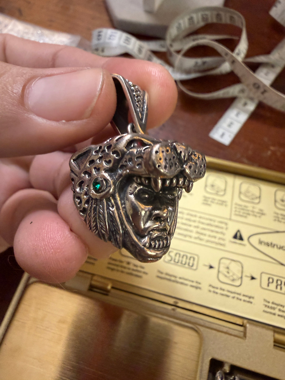 Jaguar Skull Warrior Pendant, Sterling Silver, 925, Aztec Mayan Mexican #Xb15