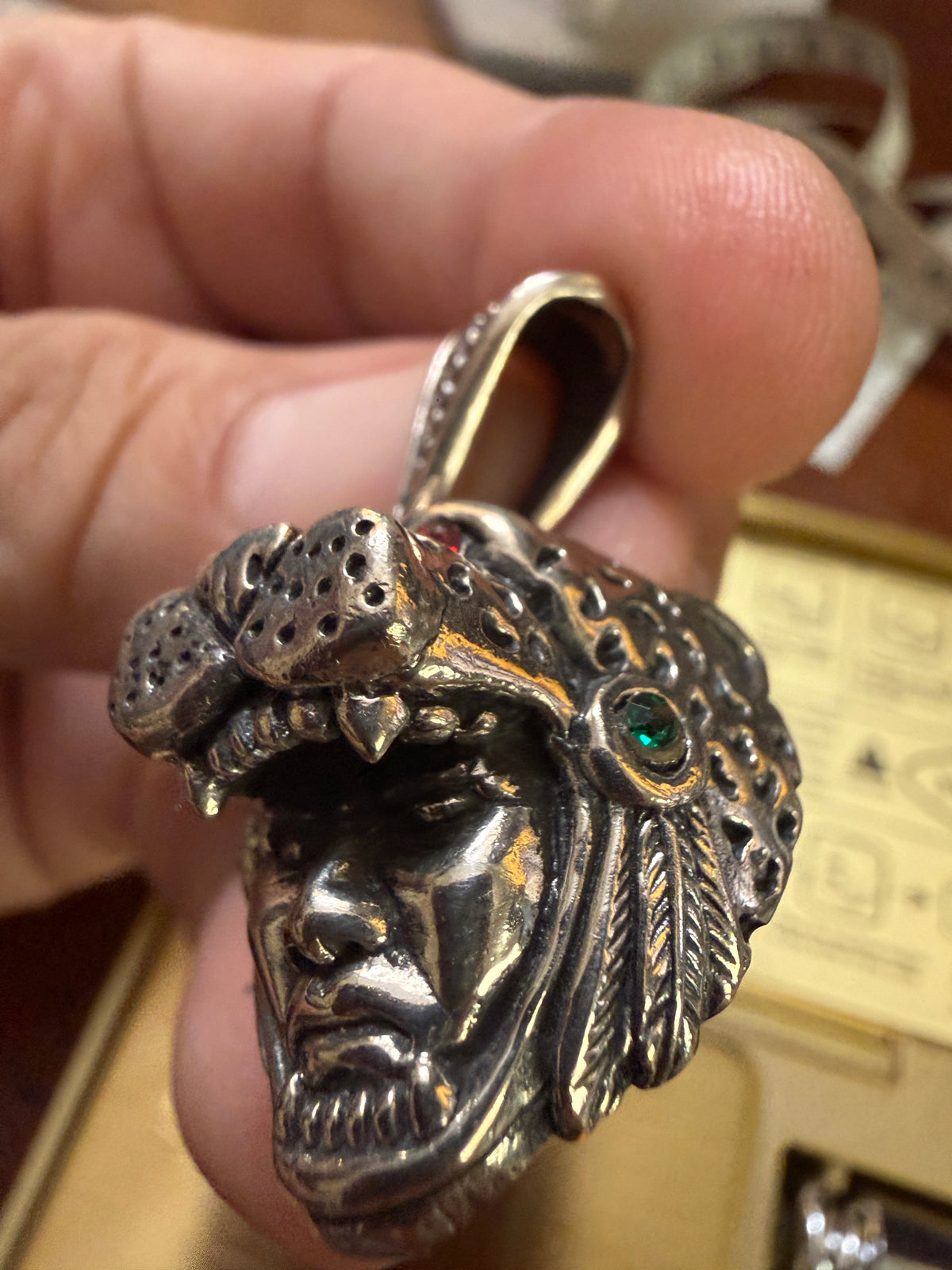 Jaguar Skull Warrior Pendant, Sterling Silver, 925, Aztec Mayan Mexican #Xb15