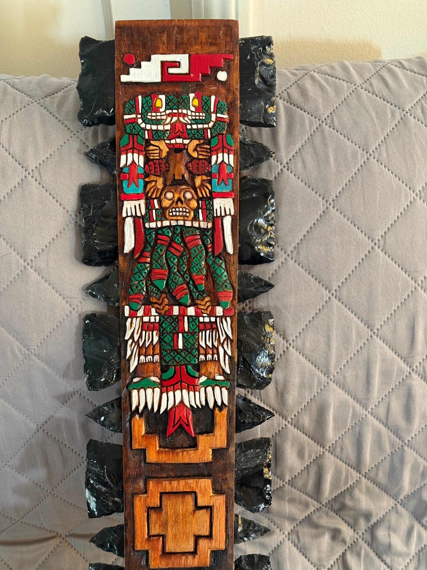 Aztec Macuahuitl Coatlicue, Wood and Obsidian, Hanging Art, Indigenous, Ancient Club, Sword from Mexico