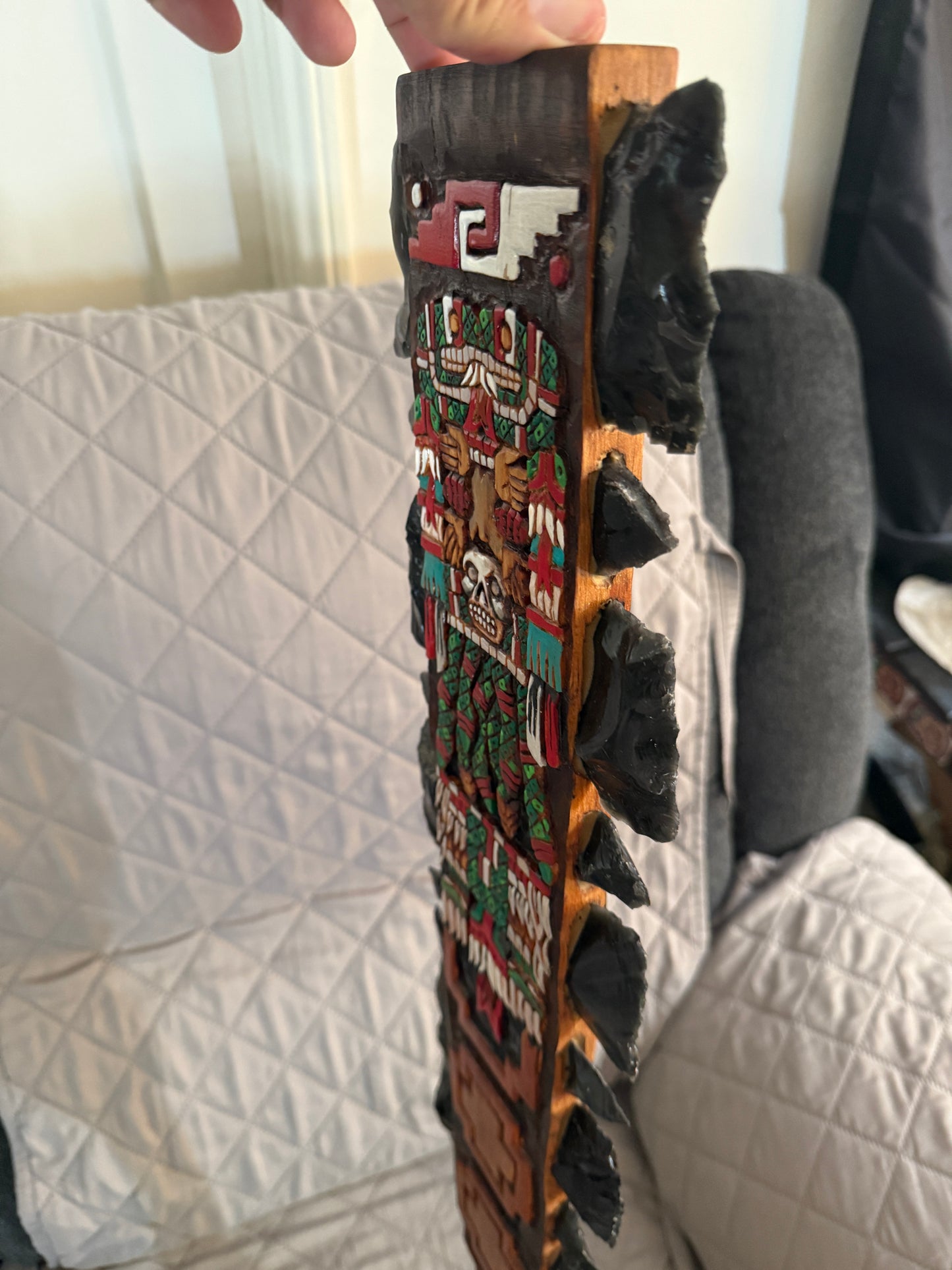 Aztec Macuahuitl Coatlicue, Wood and Obsidian, Hanging Art, Indigenous, Ancient Club, Sword from Mexico
