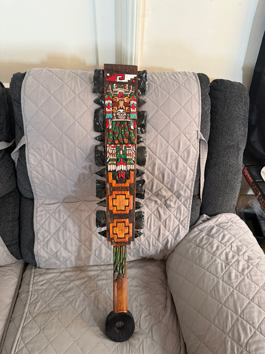 Aztec Macuahuitl Coatlicue, Wood and Obsidian, Hanging Art, Indigenous, Ancient Club, Sword from Mexico