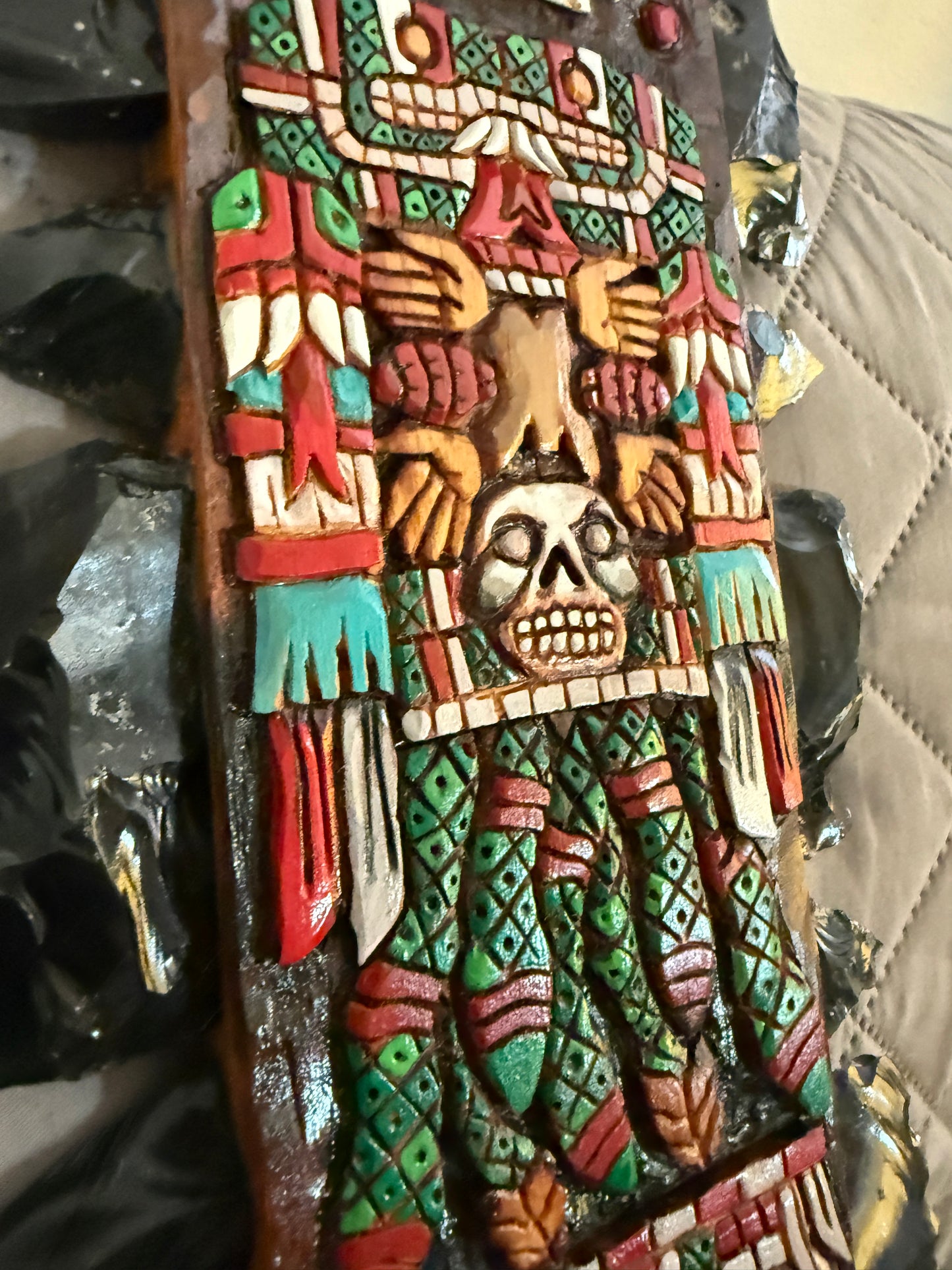 Aztec Macuahuitl Coatlicue, Wood and Obsidian, Hanging Art, Indigenous, Ancient Club, Sword from Mexico
