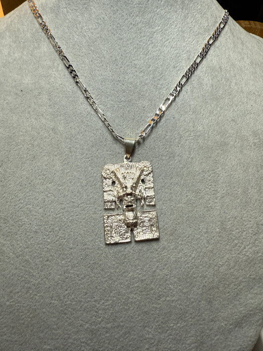 Sterling Silver Mictlantecuhtli Aztec Brooch Pendant w/925 plated Necklace #19
