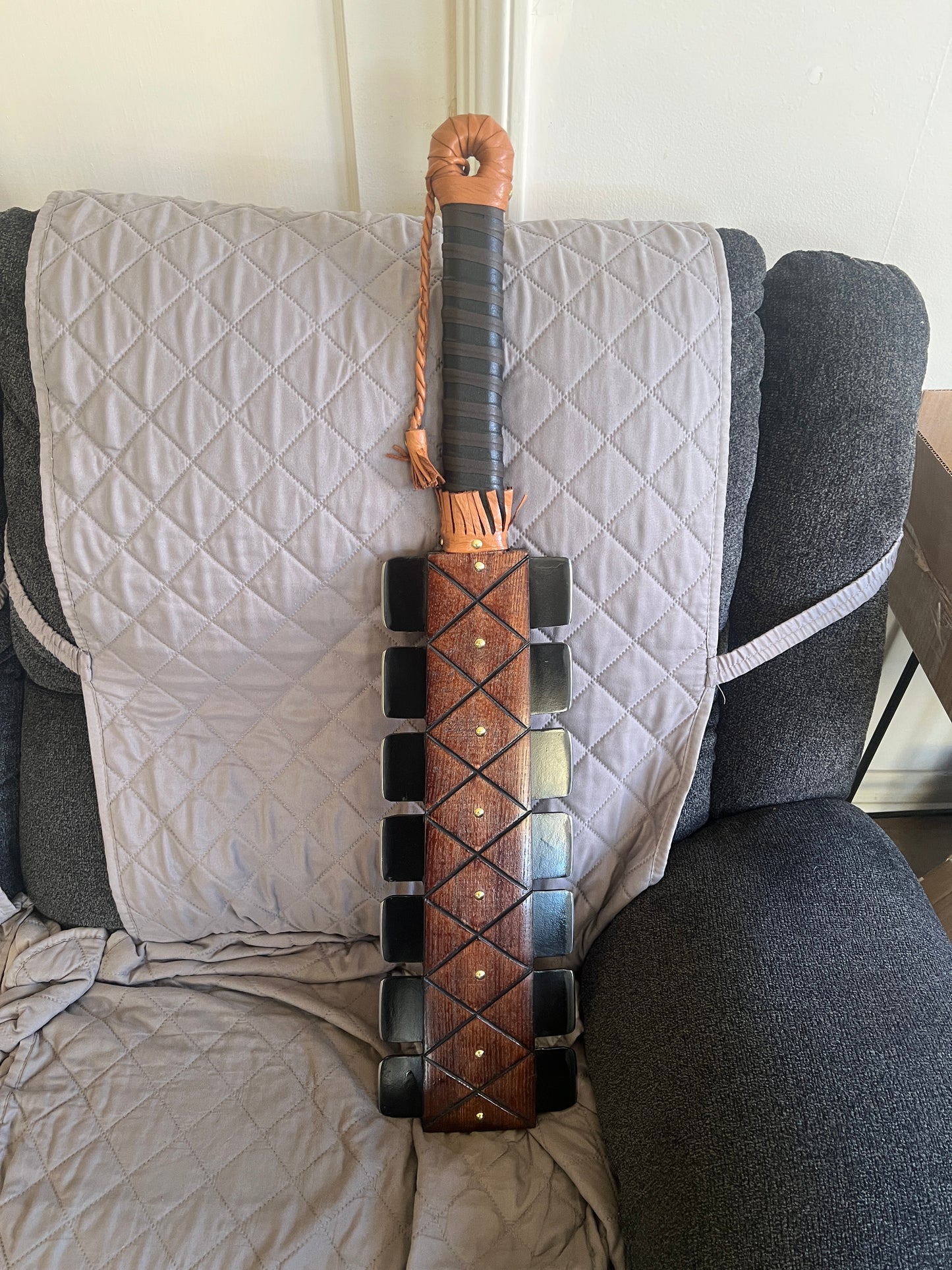 Upgraded Aztec Macuahuitl War Club Sword, Wood Body, Metal Steel Blades, Mexico