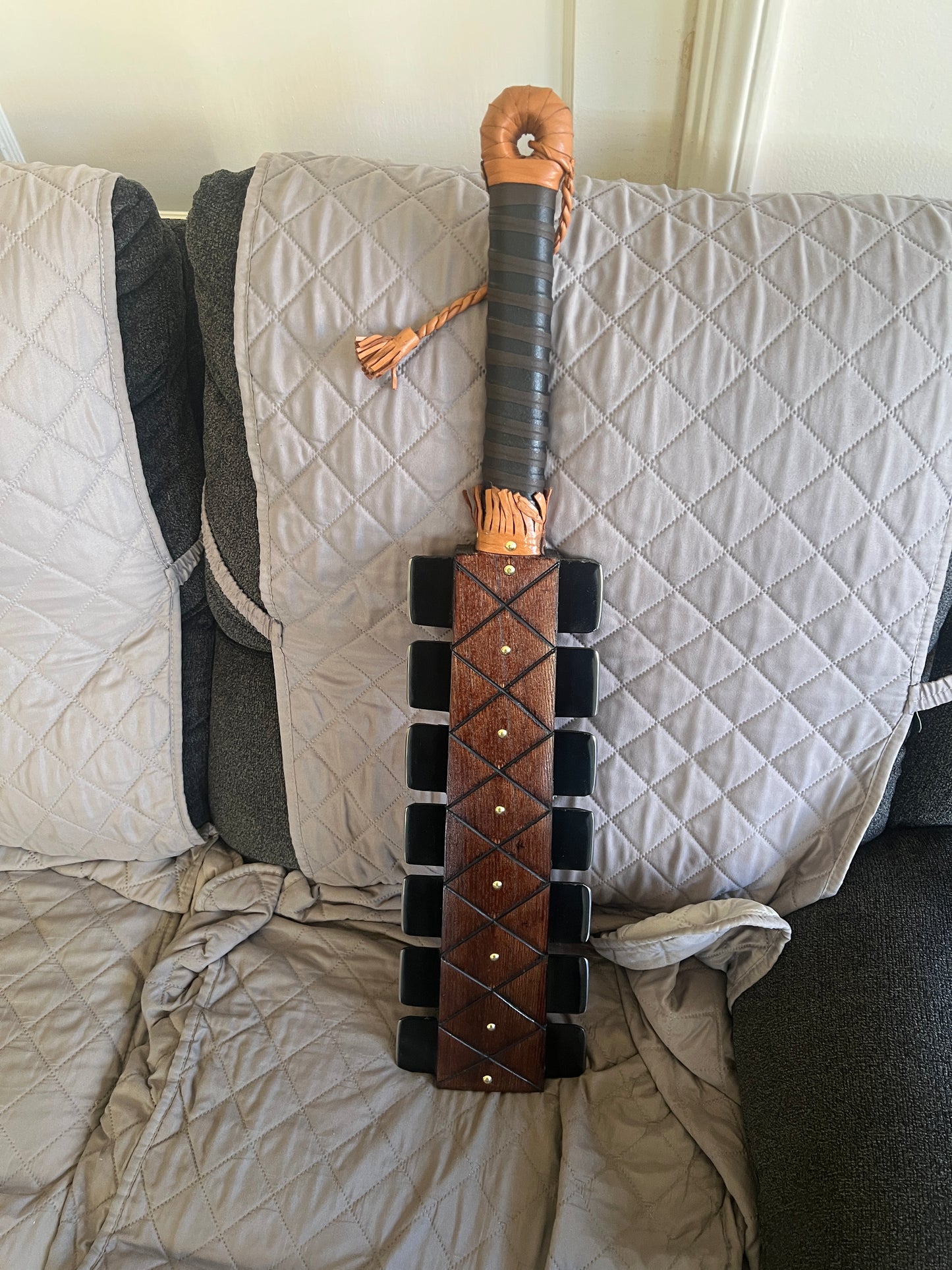 Upgraded Aztec Macuahuitl War Club Sword, Wood Body, Metal Steel Blades, Mexico