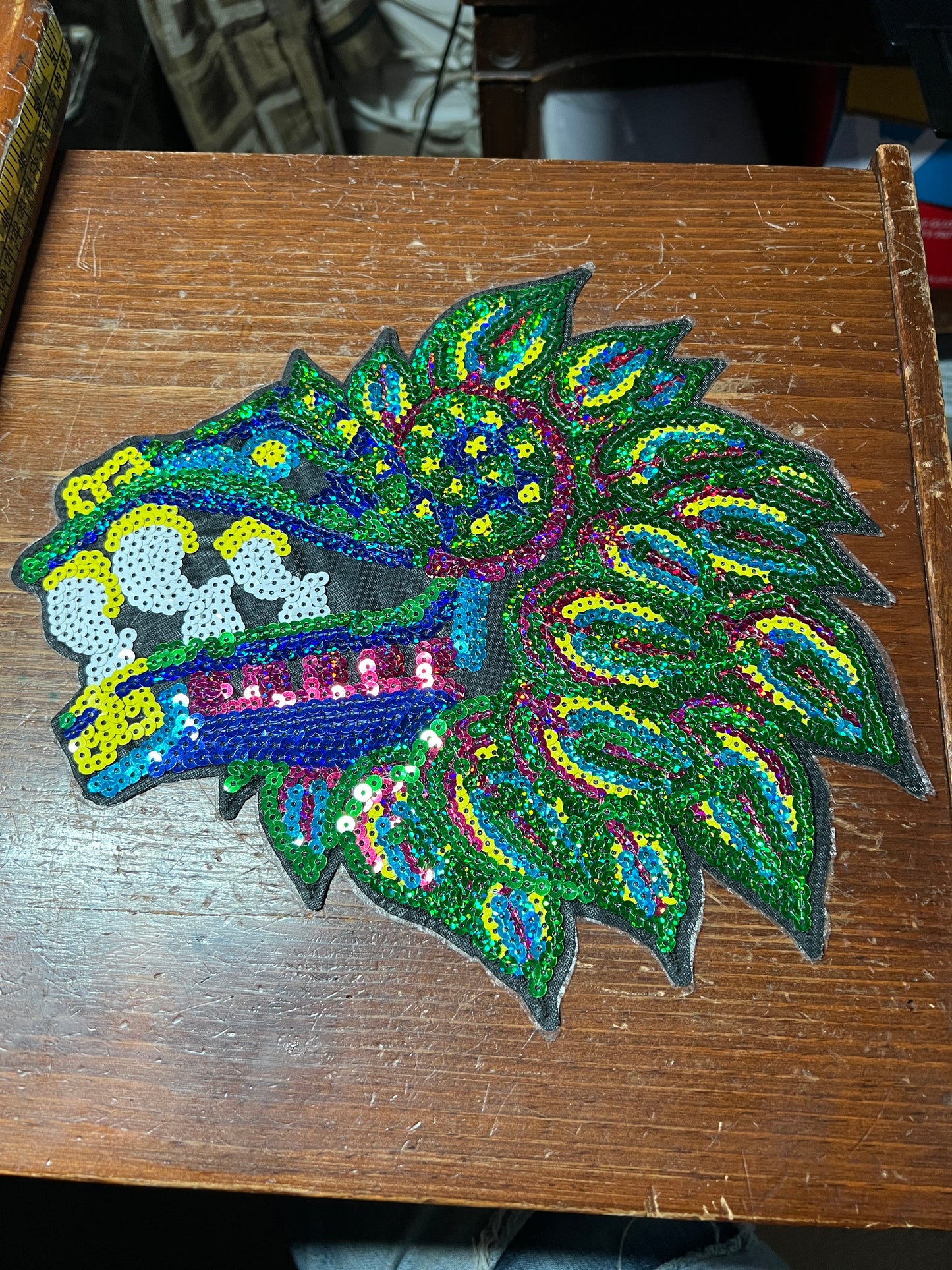 Aztec Mayan Dragon, Large 10", Quetzalcoatl, Kukulkan, iron-on patches, embroidered sequins (#31)