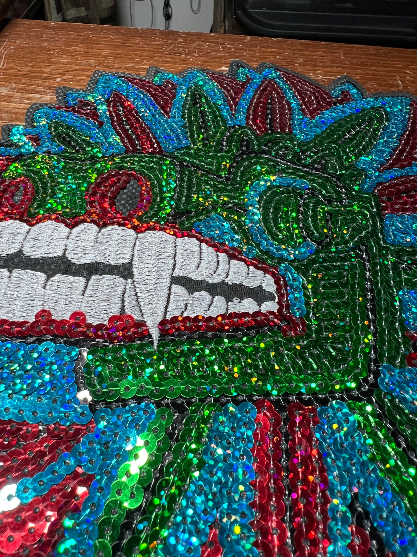 Aztec Mayan Dragon, Large 10", Quetzalcoatl, Kukulkan, iron-on patches, embroidered sequins (#31)