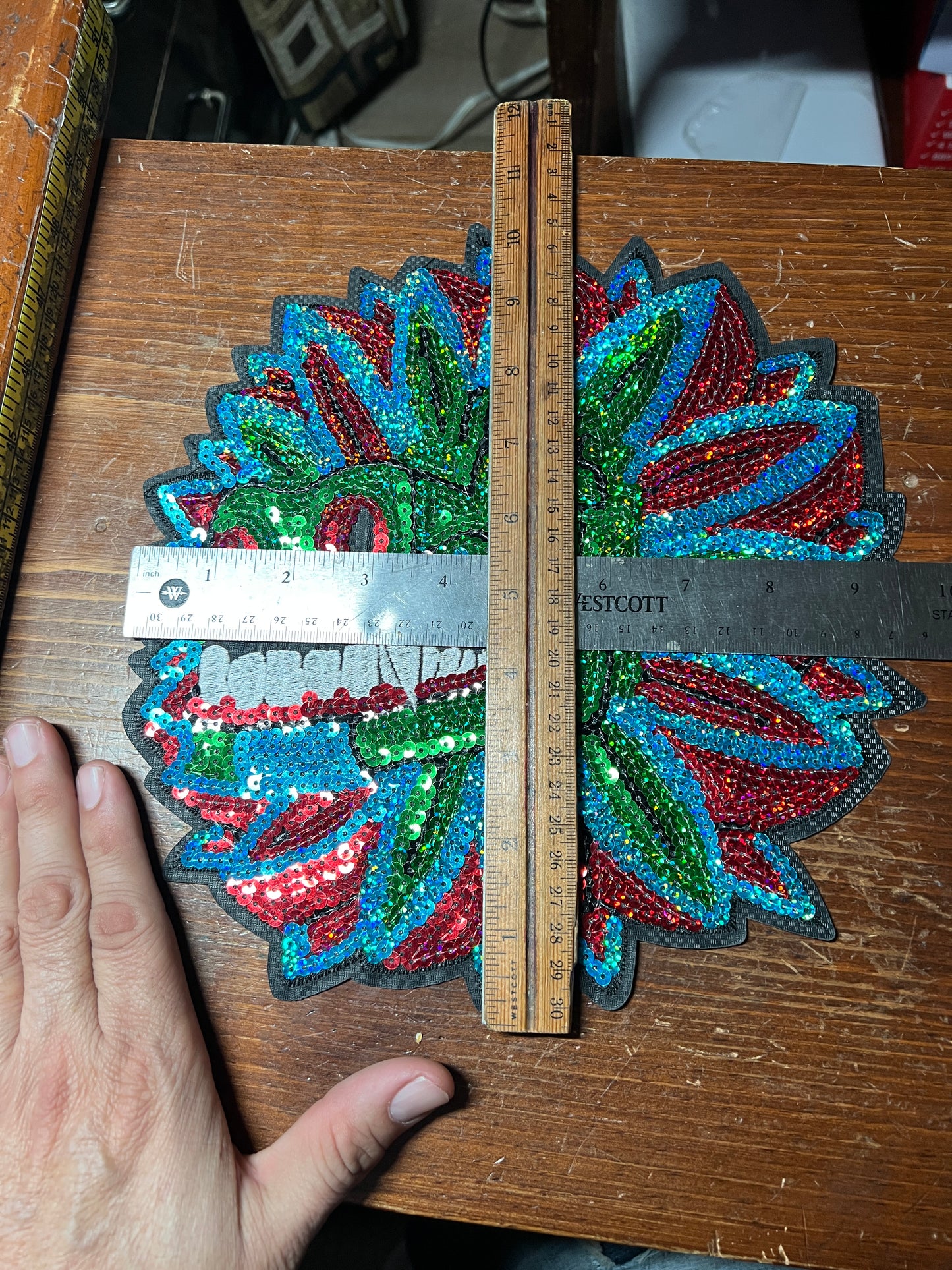 Aztec Mayan Dragon, Large 10", Quetzalcoatl, Kukulkan, iron-on patches, embroidered sequins (#31)