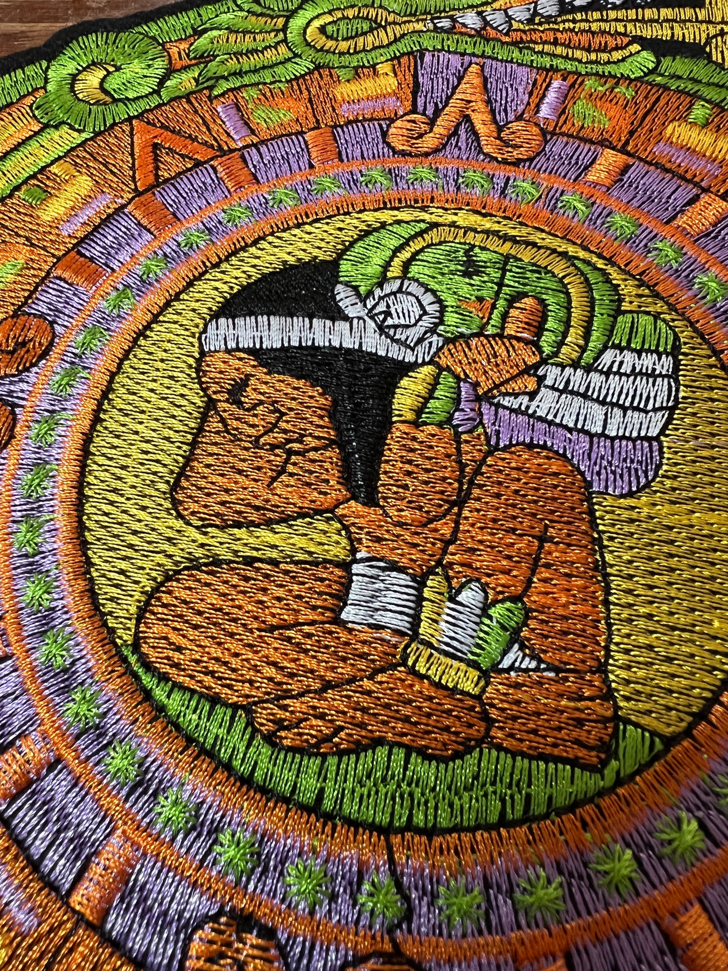 Large Mayan Kukulkan Patch, Serpent, Mexican Dragon, Iron-On Patch, Calendar 9.5" #34