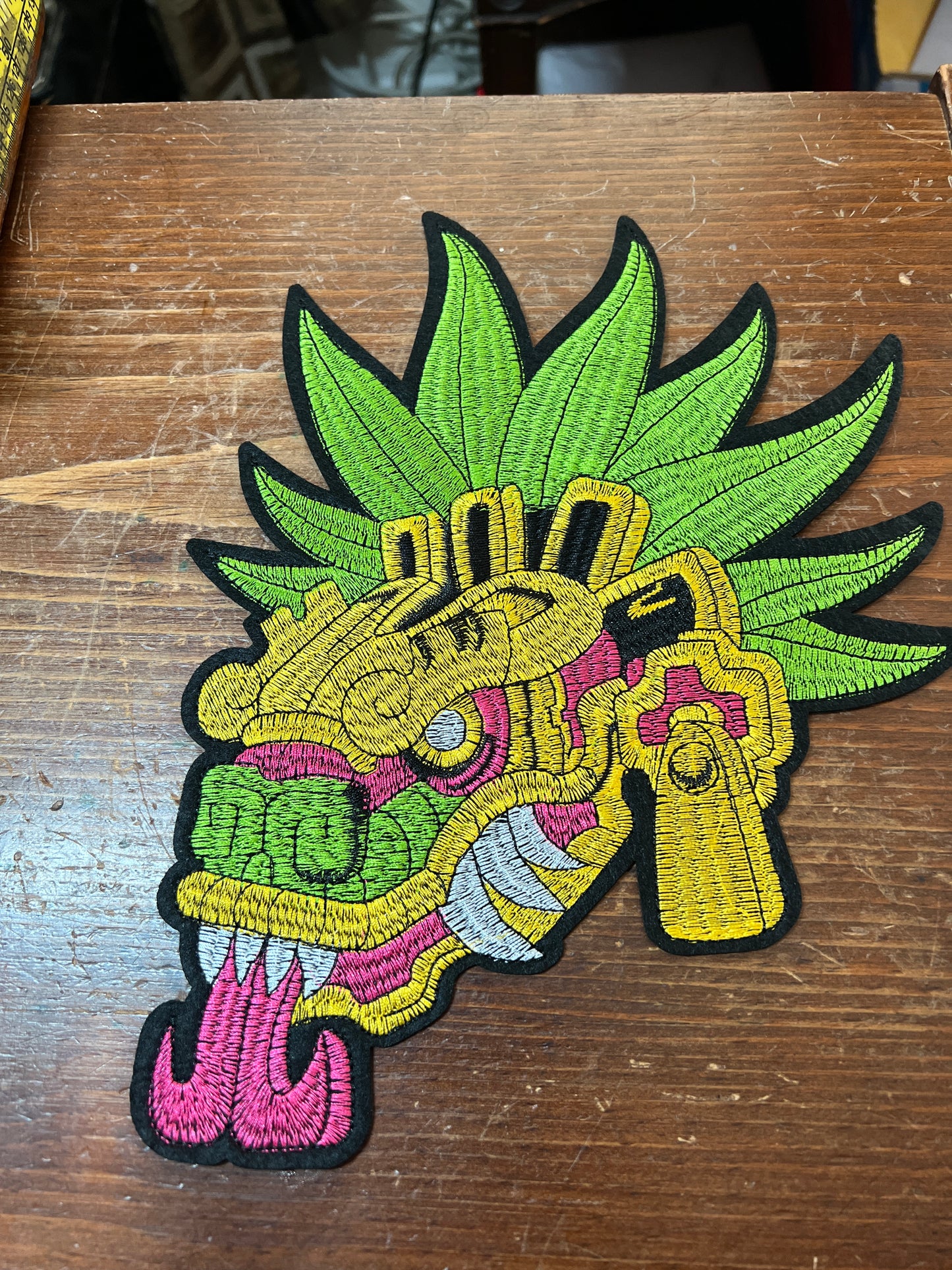 Aztec Mayan Feathered Serpent, Large, 10", Quetzalcoatl, Kukulkan, iron-on patches, embroidered (#33)