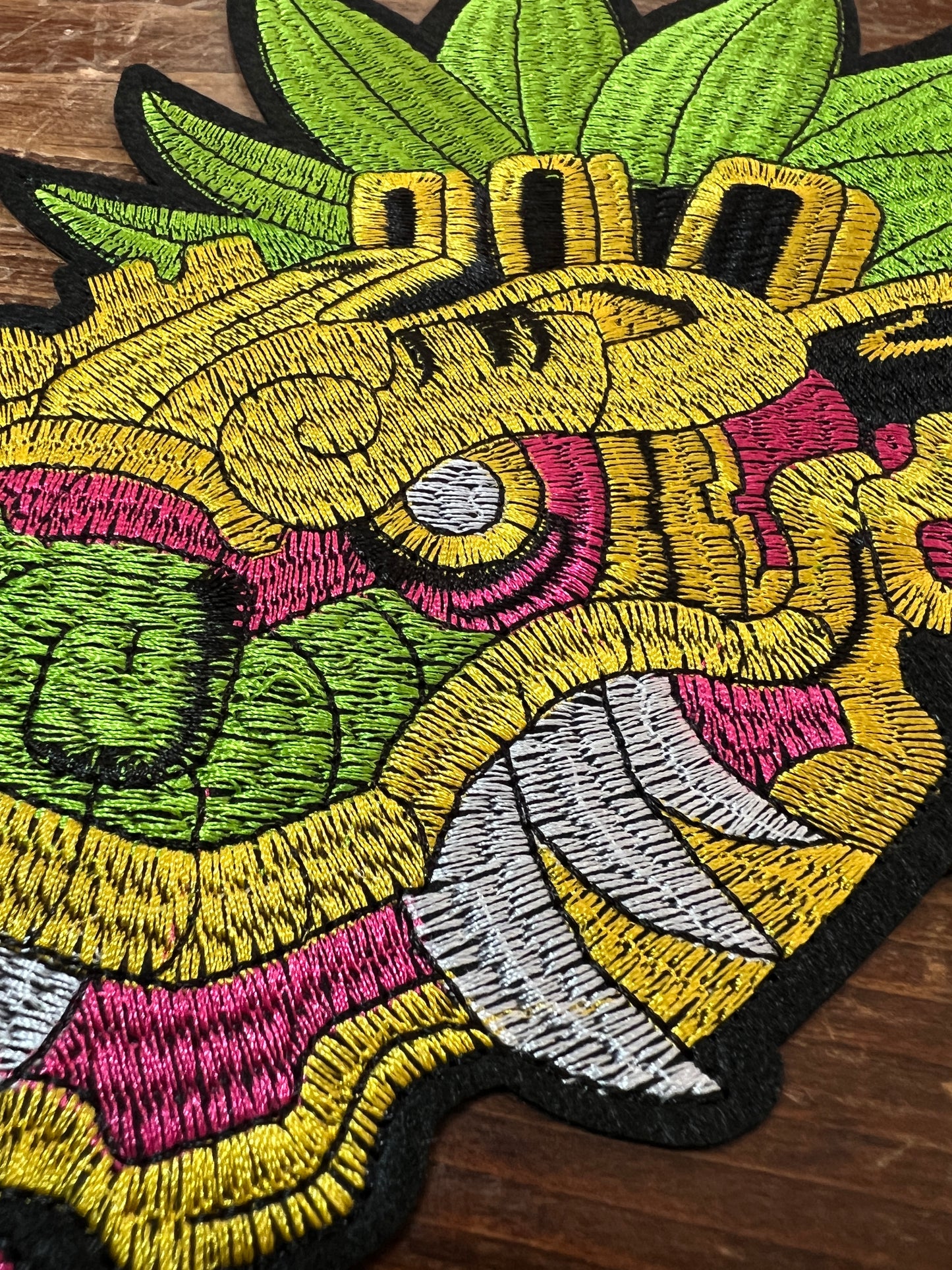 Aztec Mayan Feathered Serpent, Large, 10", Quetzalcoatl, Kukulkan, iron-on patches, embroidered (#33)