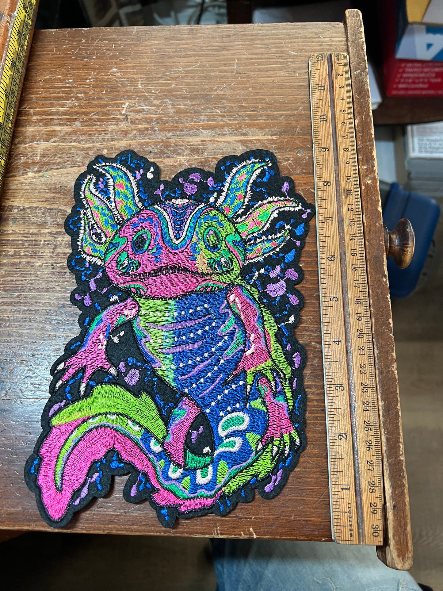 Axolotl Aztec Lizard Patch, iron on, 9", Mexica, Mexican, Indigenous, patches (#32)