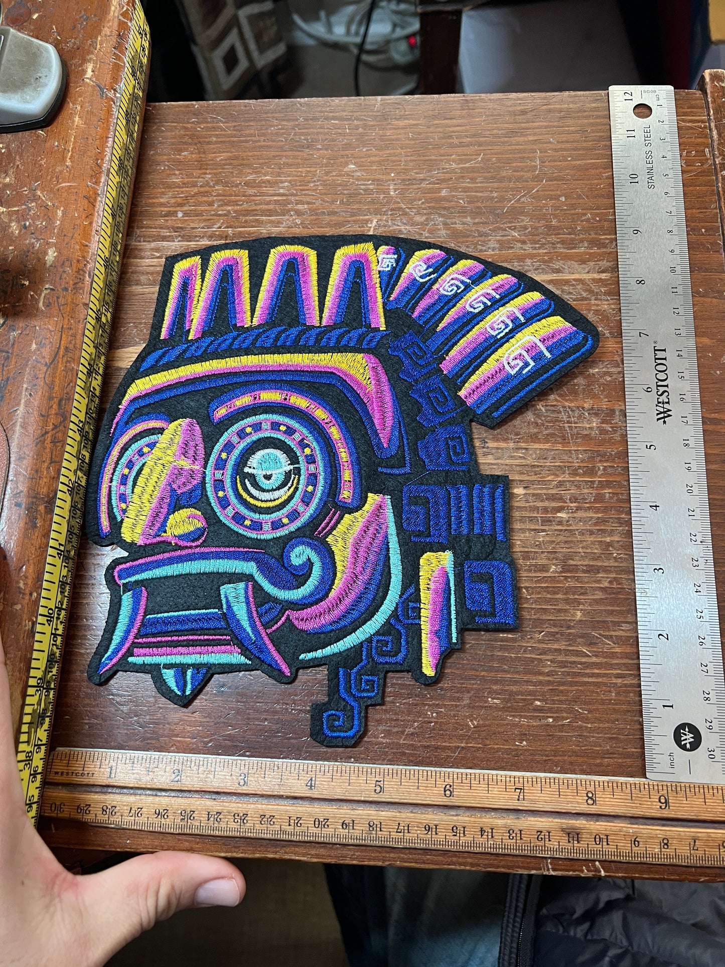 Large Tlaloc Patch, Aztec god of rain, Mexica rain god, 8.5", Aztec iron-on #31